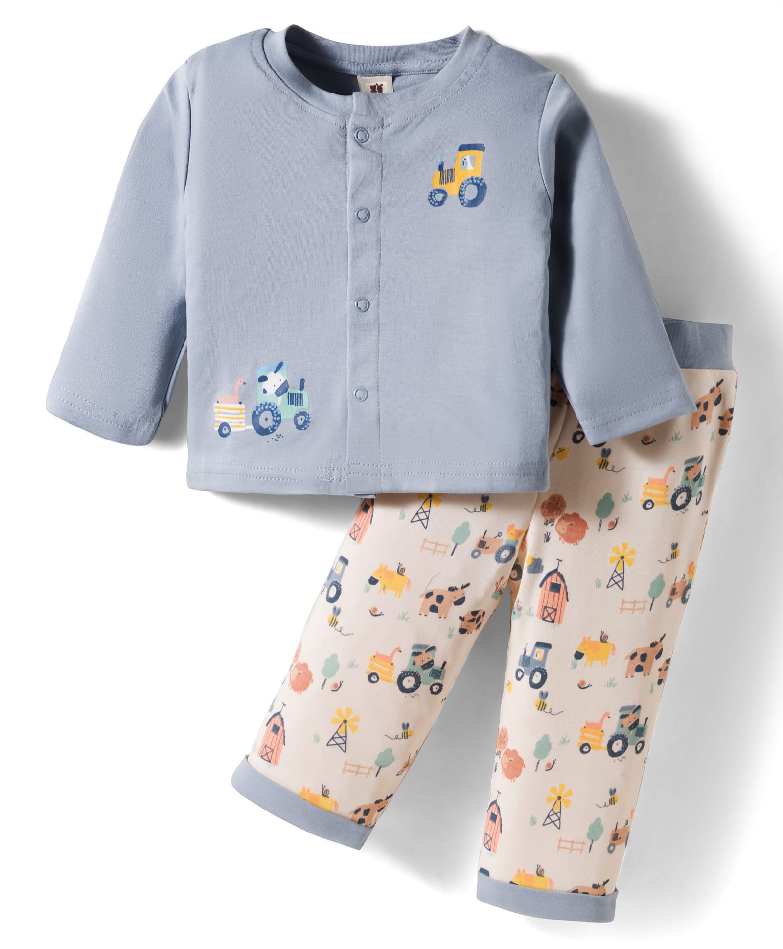 ToffyHouse Interlock Knit Full Sleeves Night Suit With Vehicle Print - Blue-picture-17