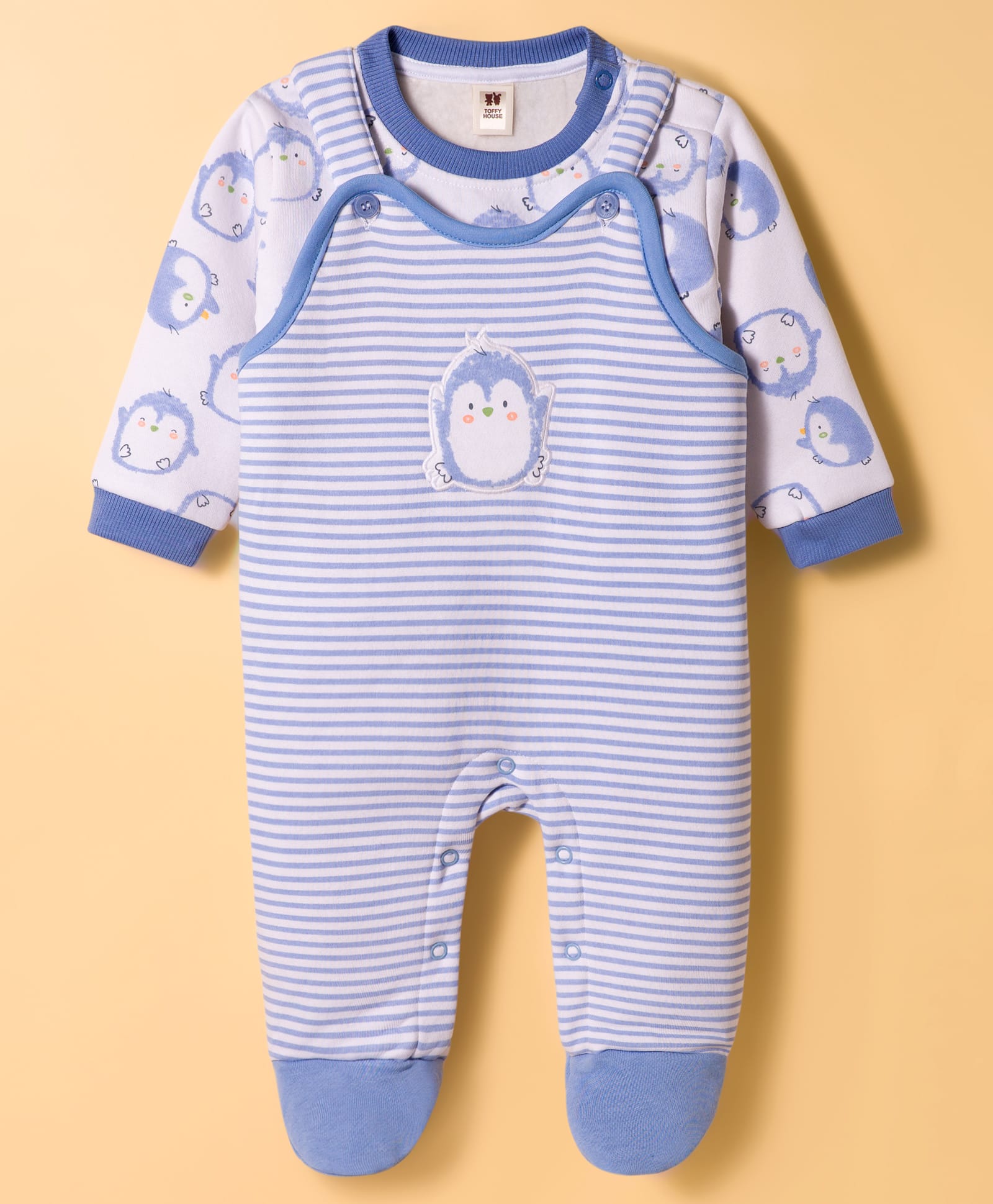 ToffyHouse Interlock Knit Full Sleeves Night Suit With Animal Print - Blue-picture-7