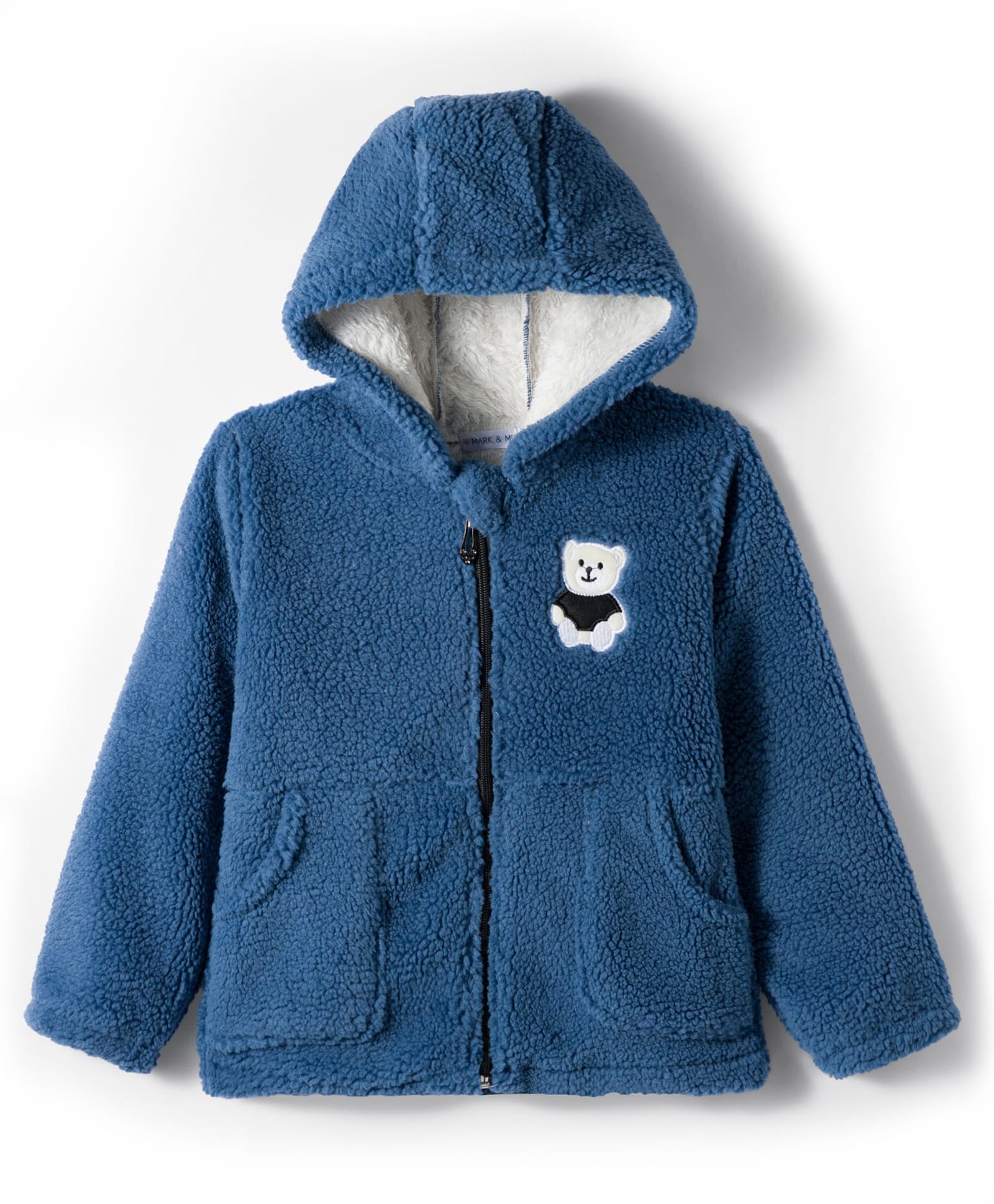 Mark & Mia Full Sleeves Hooded Sweatjacket With Teddy Bear Embroidery & Kangaroo Pockets - Blue-picture-10