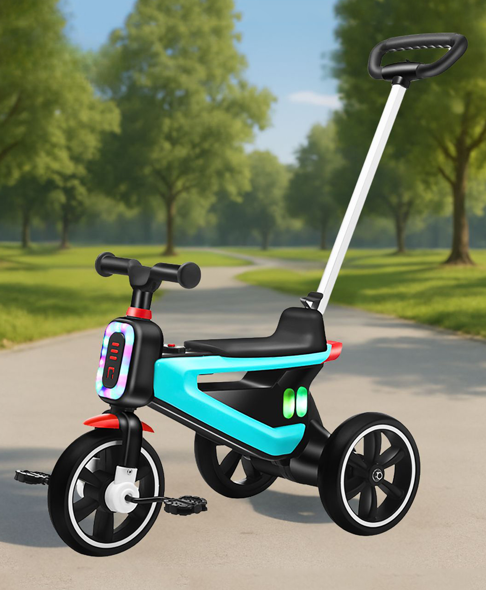 Little Olive TurboTrek 3in1 Kids Tricycle With Pedals & Push Handle | Stylish Ride - Aqua Blue & Black-image-43