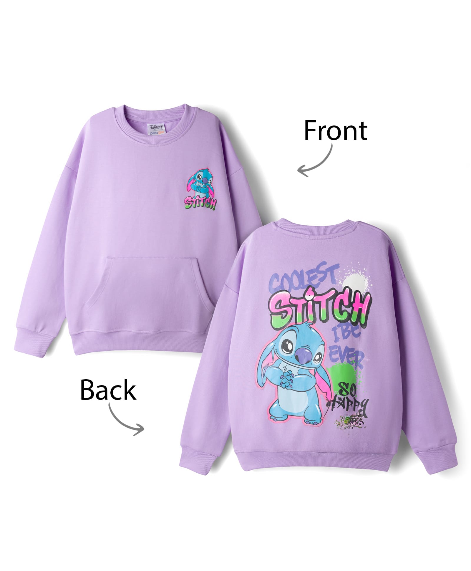 Primo Gino Disney Terry Knit Full Sleeves Sweatshirt with Stitch Graphics - Lavender-picture-12