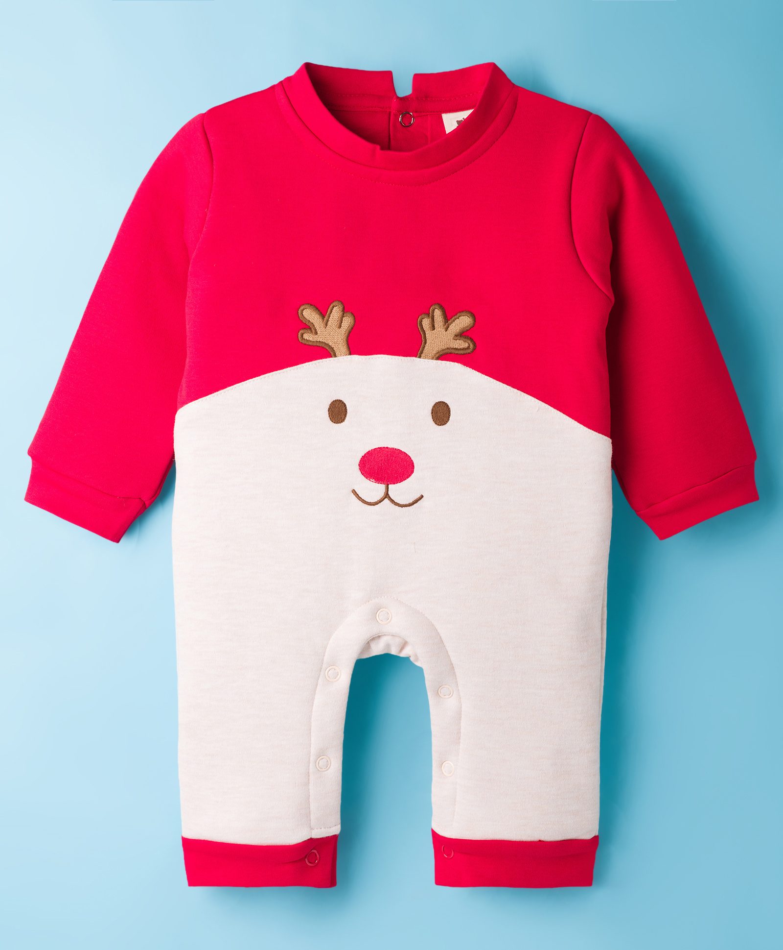 ToffyHouse Interlock Knit Full Sleeves Romper with Reindeer Embroidery - Red-image-47