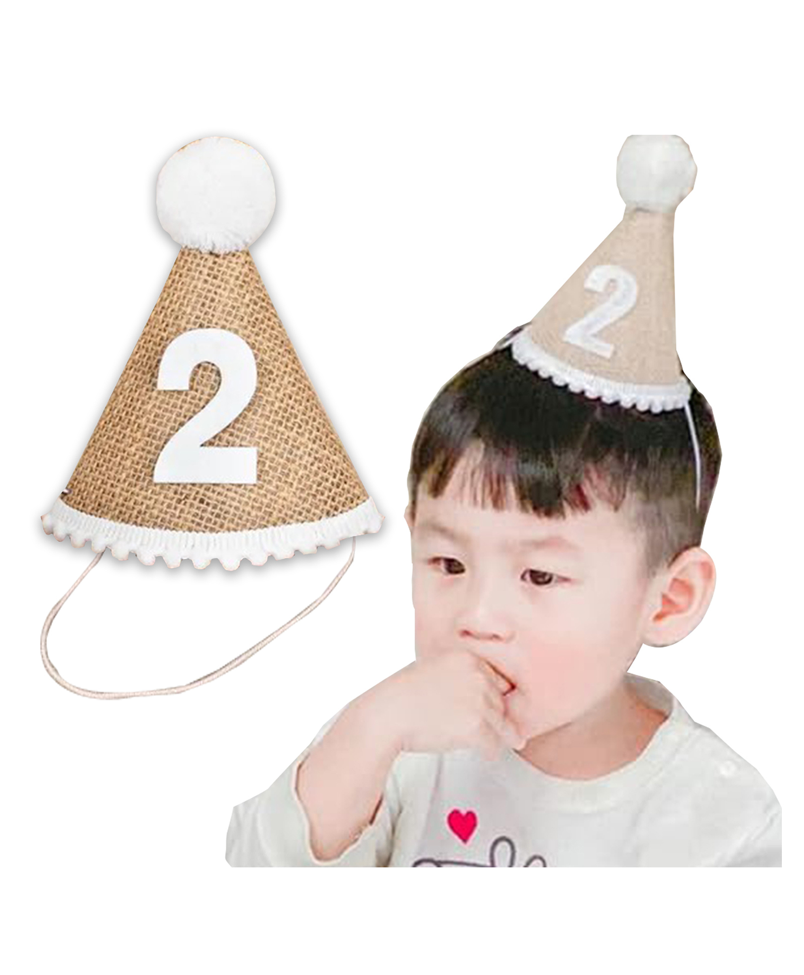 Babymoon 2nd Birthday Cone Jute Cap Baby Photoshoot Props - Brown-image-8