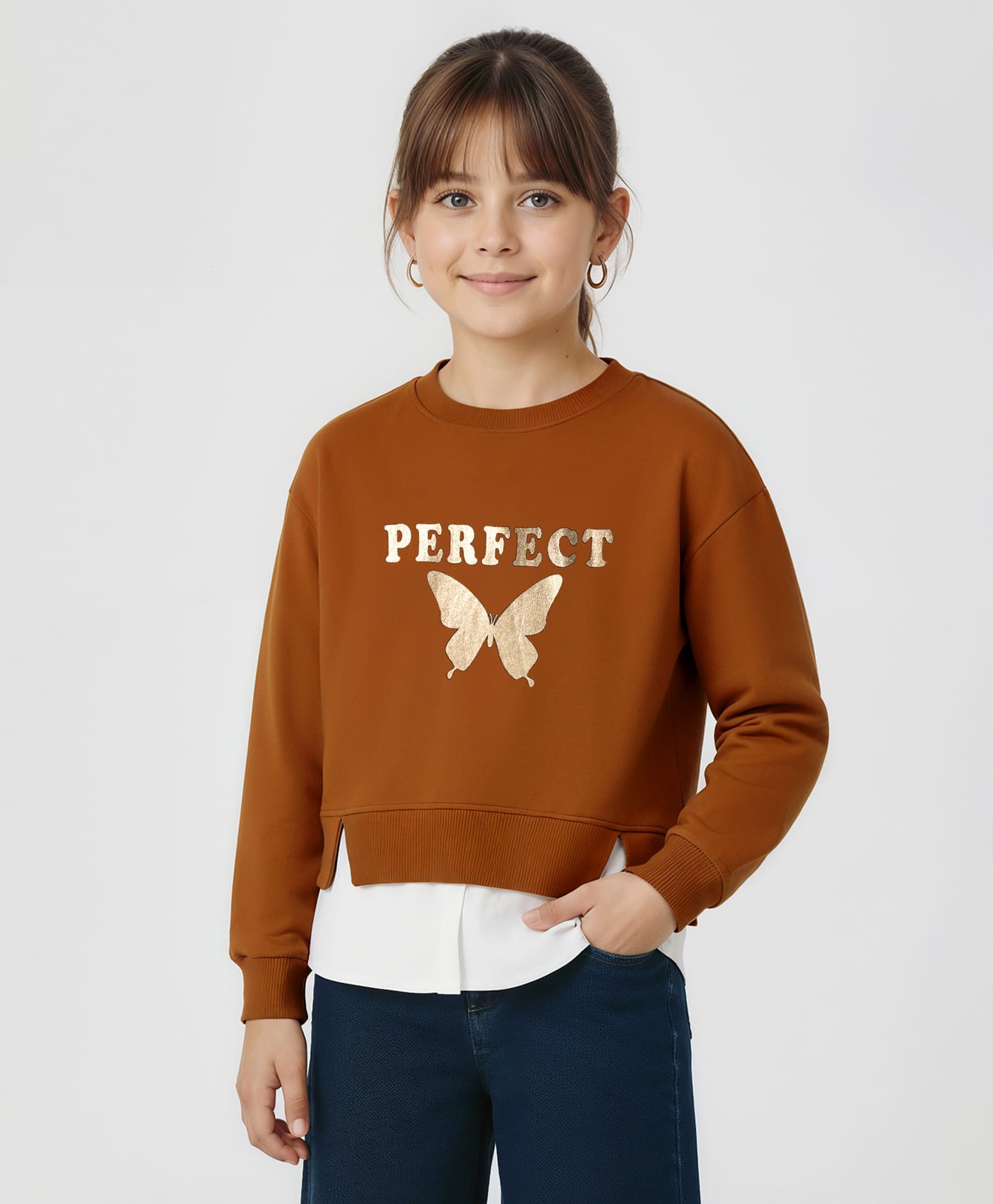 Pine Kids Cotton Knit Full Sleeves Sweatshirt With Perfect Text Print - Brow & White-picture-34