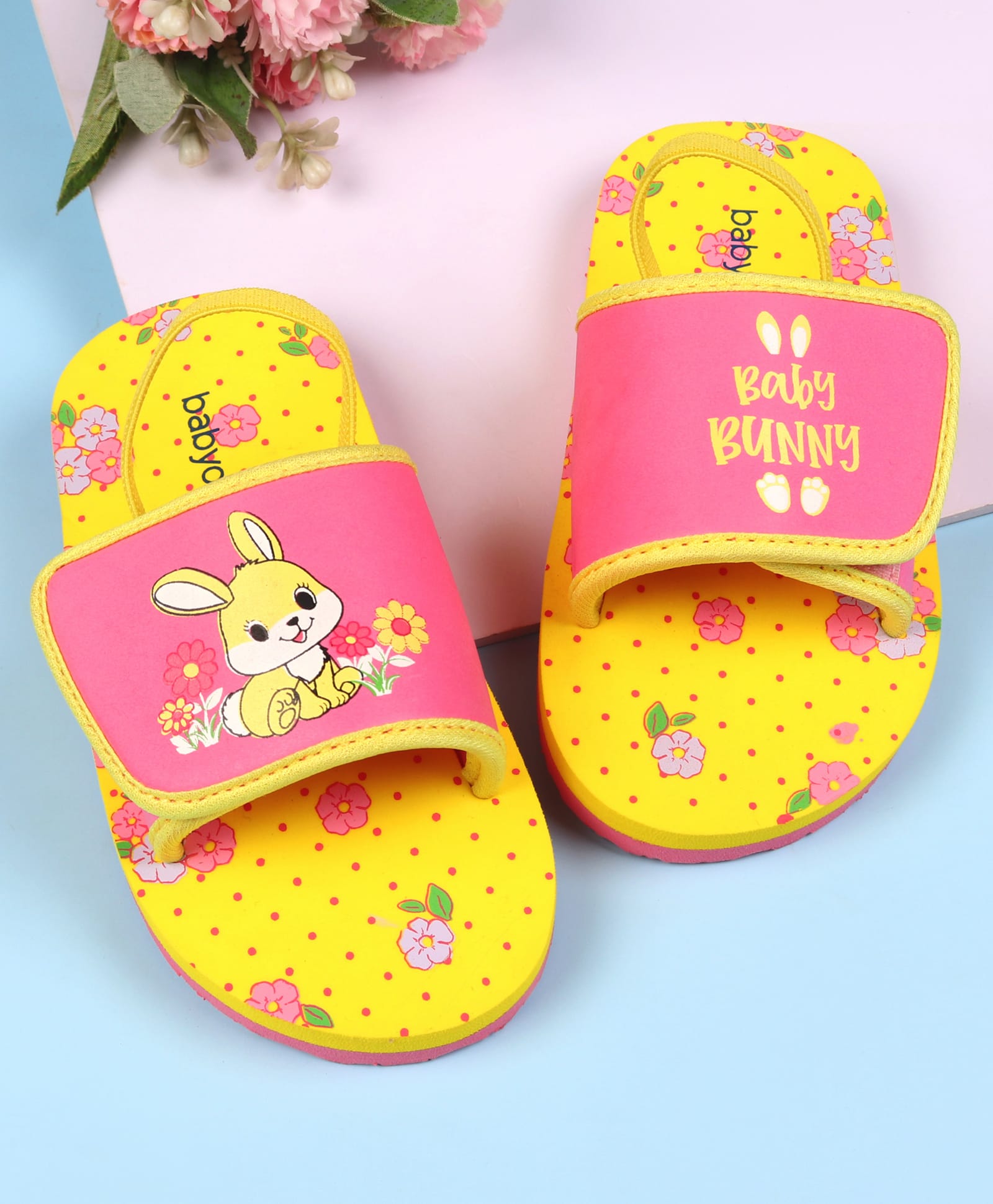 Babyoye Bunny & Floral Printed Flip Flops with Back Strap - Yellow-image-19