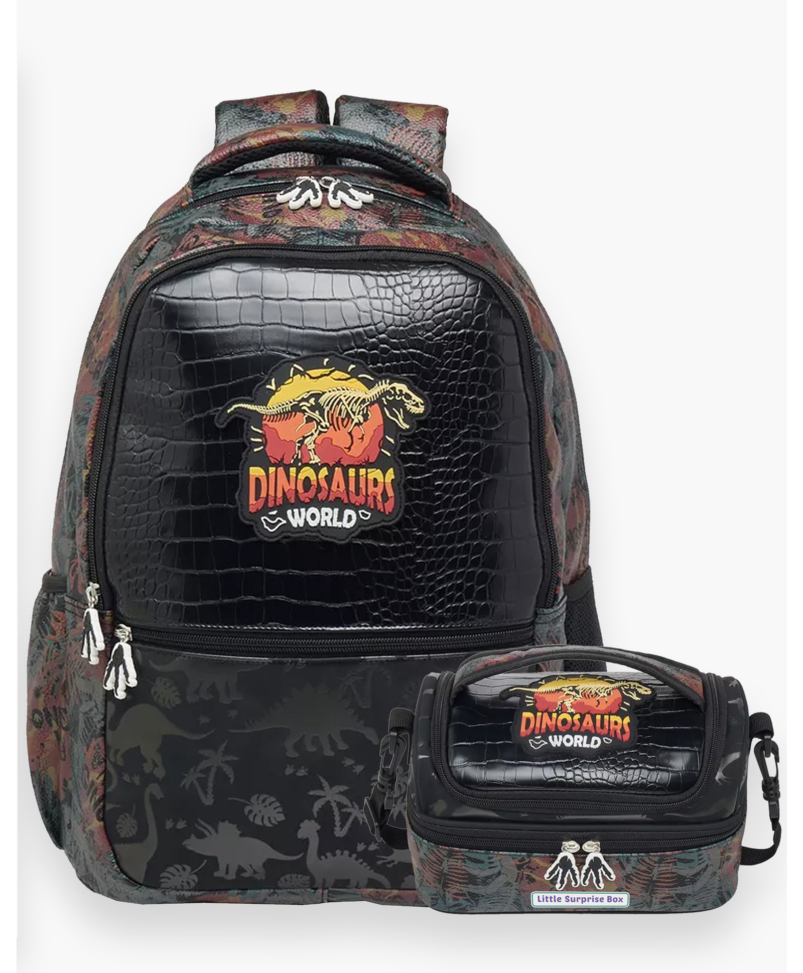 Little Surprise Box Jurasic Dino School Backpack & matching Lunch bag - Black - Height 17 Inches-image-27