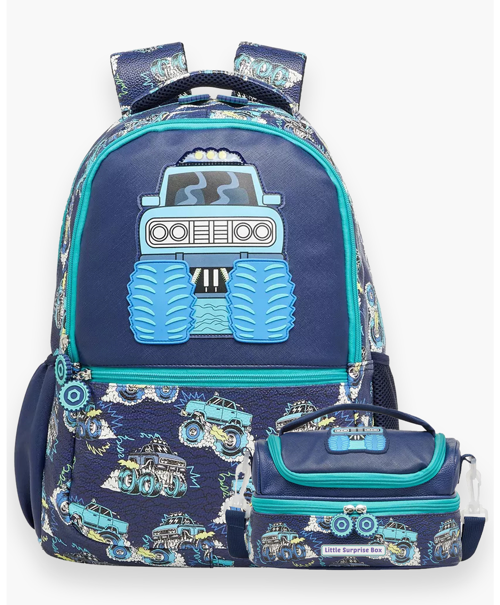 Little Surprise Box Monster Truck School Backpack & matching Lunch bag - Blue - 17 Inches-picture-13