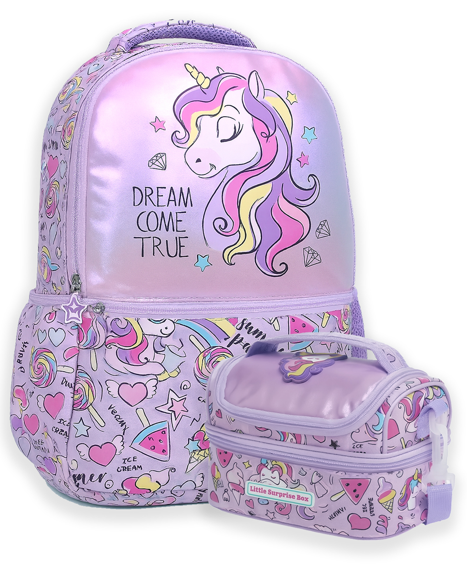 Little Surprise Box Hologram Unicorn School Backpack & matching Lunch bag - Purple - 17 Inches-image-19