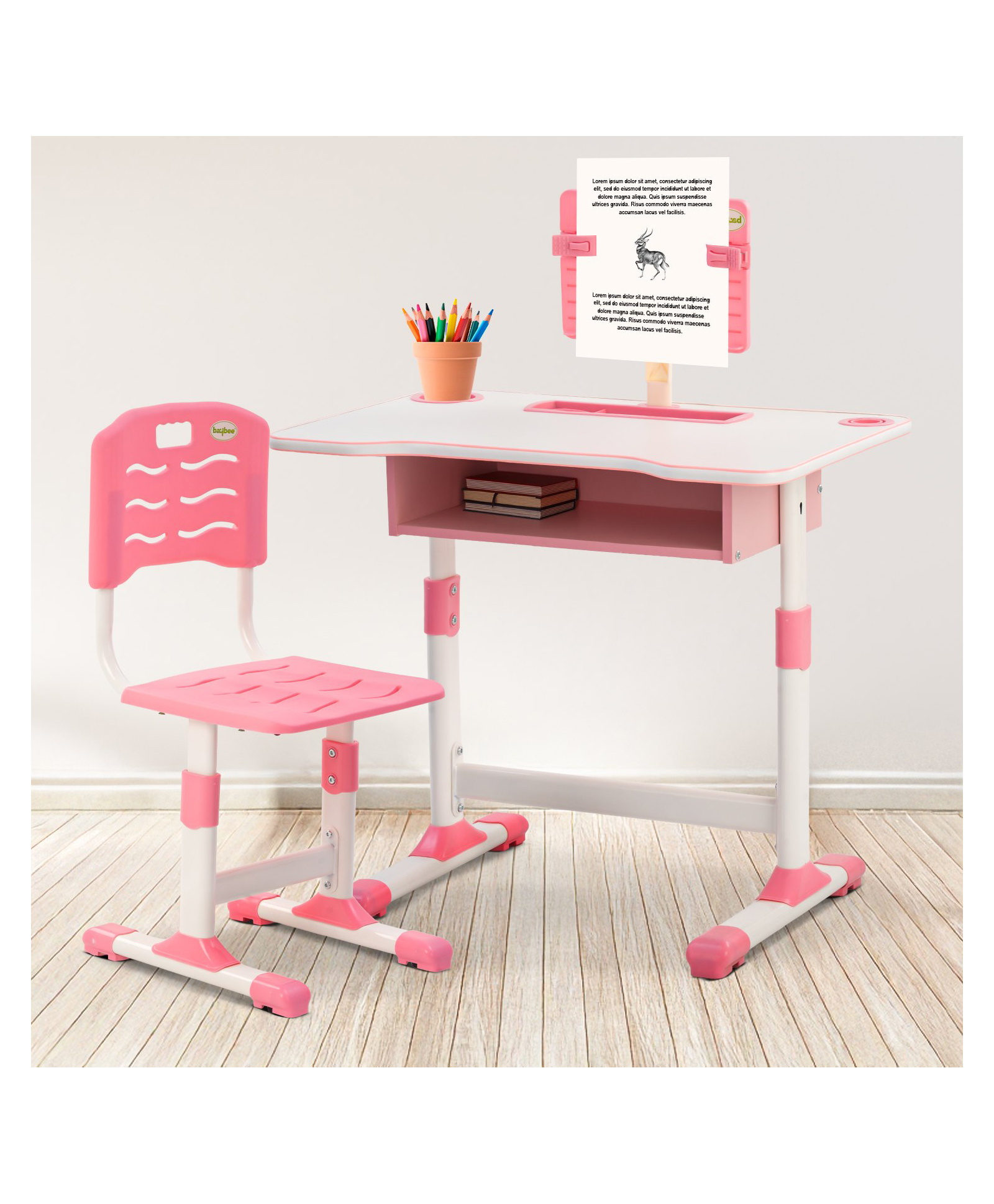 BAYBEE Study Table and Chair Set for Kids | Kids Study Table for 2+ Years | Ergonomic Study Desk and Chair for Students with Storage & Book Holder (Pink)-picture-14