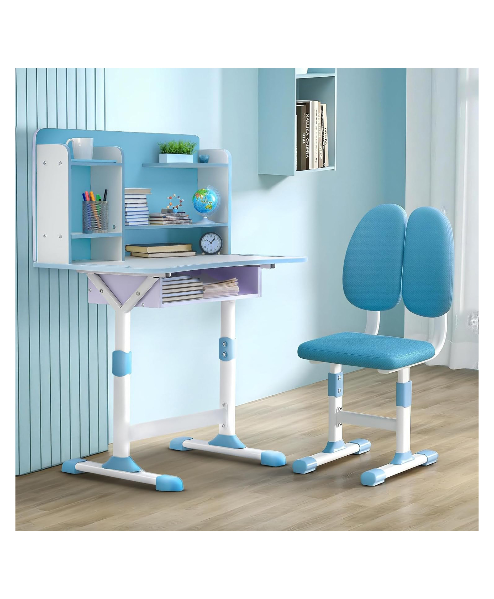 BAYBEE Kids Study Table and Chair Set for 2+ Years | Adjustable Study Table for Kids with Chair | Ergonomic Writing Desk for Students with Storage Drawer, Book Holder & Steel Frame (Blue)-picture-13