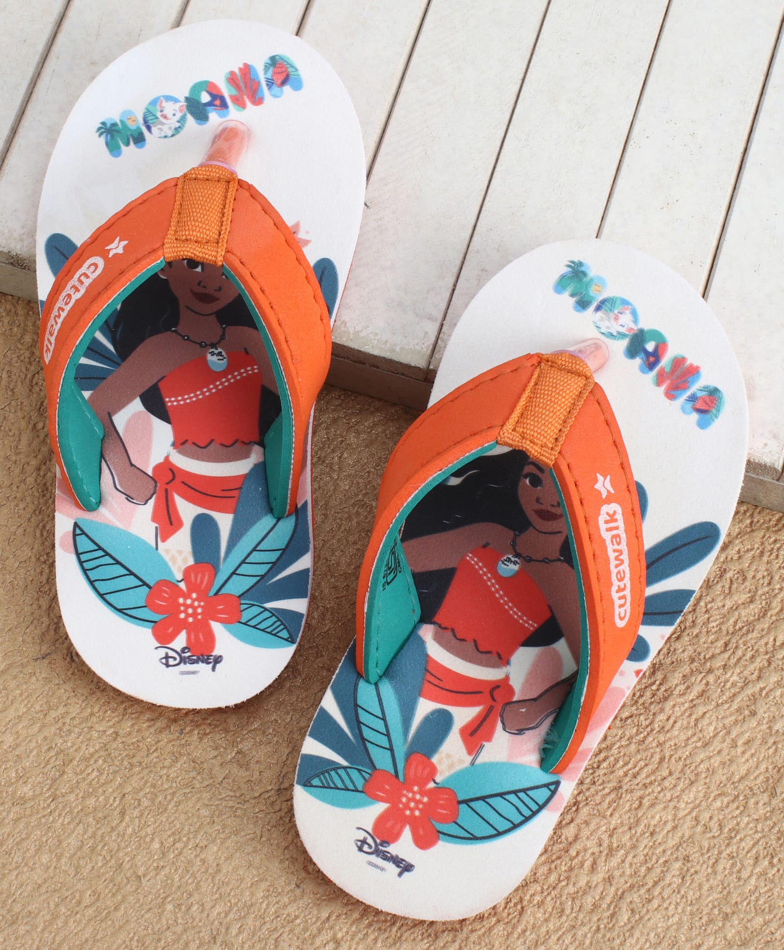 Cute Walk by Babyhug Disney Slip On Flip Flops with Moana Print - Orange-picture-20