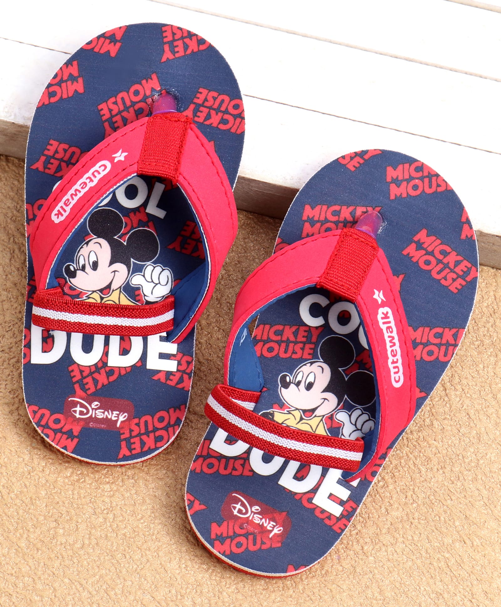 Cute Walk by Babyhug Disney Back Strap Flip Flops with Mickey Mouse Graphic - Red & Navy Blue-image-8