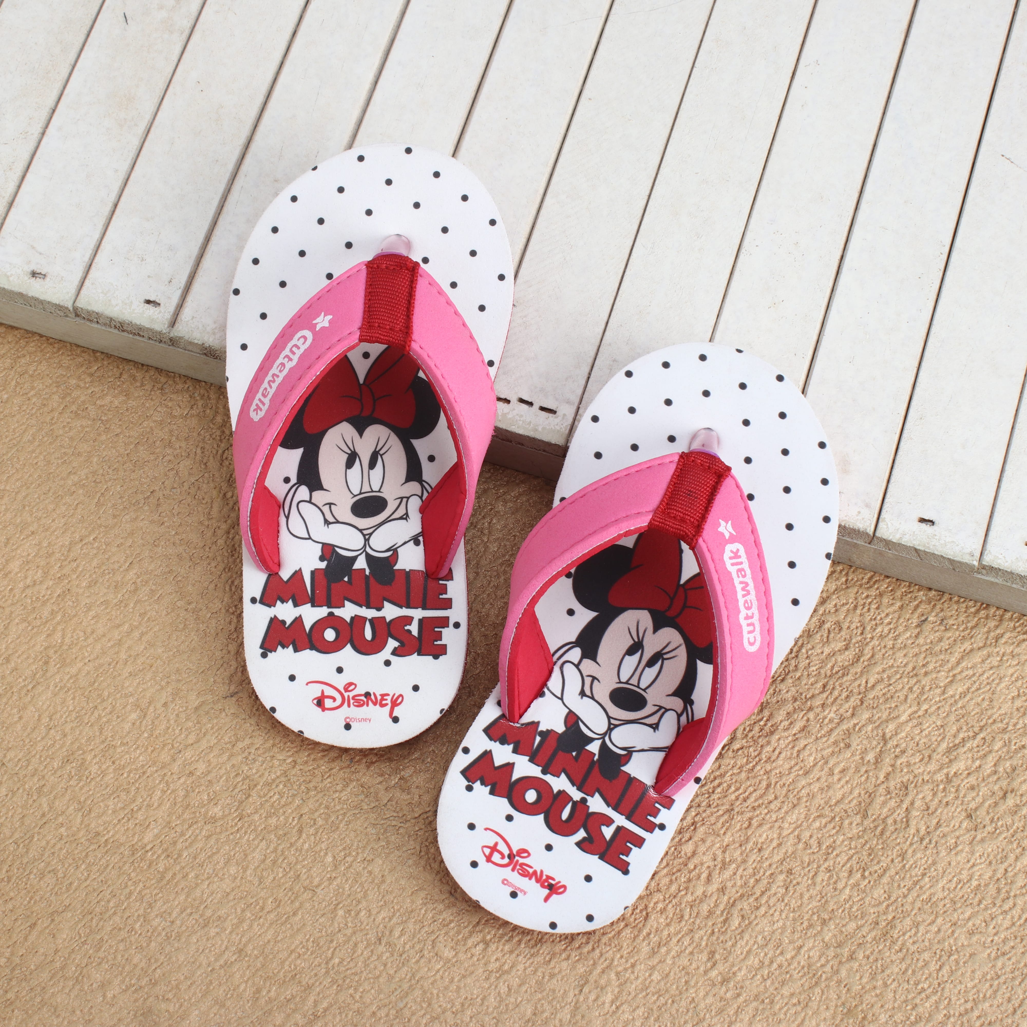 Cute Walk by Babyhug Disney Flip Flops With Minnie Mouse Print - Pink & White-picture-24