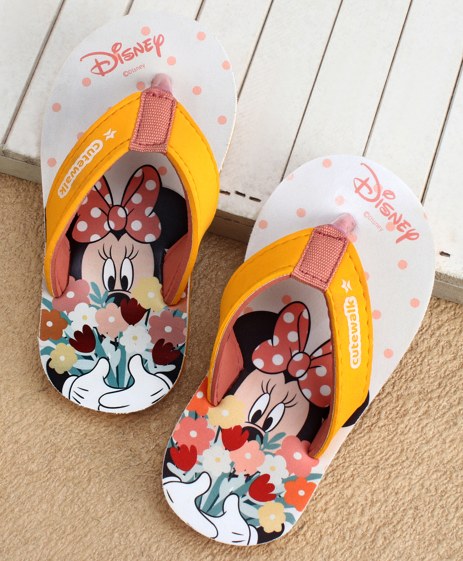 Cute Walk by Babyhug Disney Slip On Flip Flops with Minnie Mouse Print- Yellow & Beige-picture-26