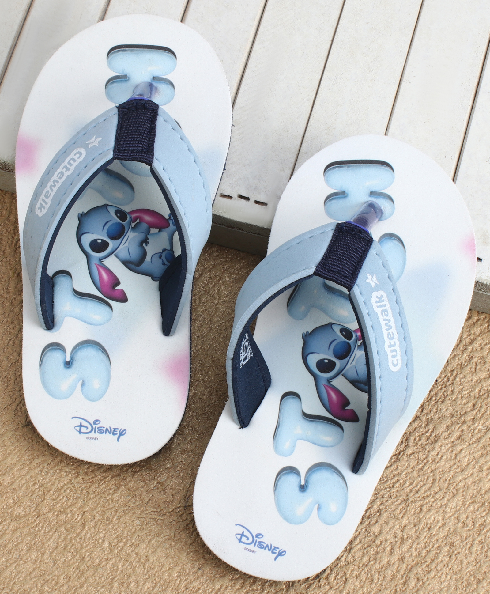 Cute Walk by Babyhug Disney Slip On Flip Flops with Lilo & Stitch Print- White & Grey-picture-24