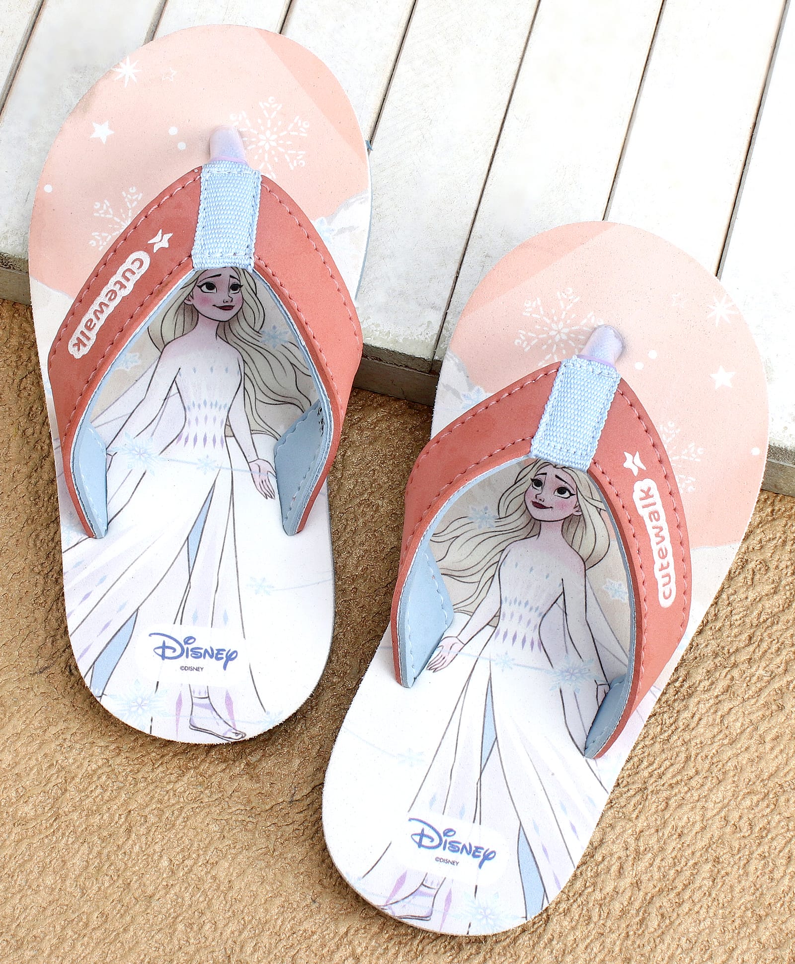 Cute Walk by Babyhug Disney Flip Flops With Frozen Print - Peach & White-picture-23
