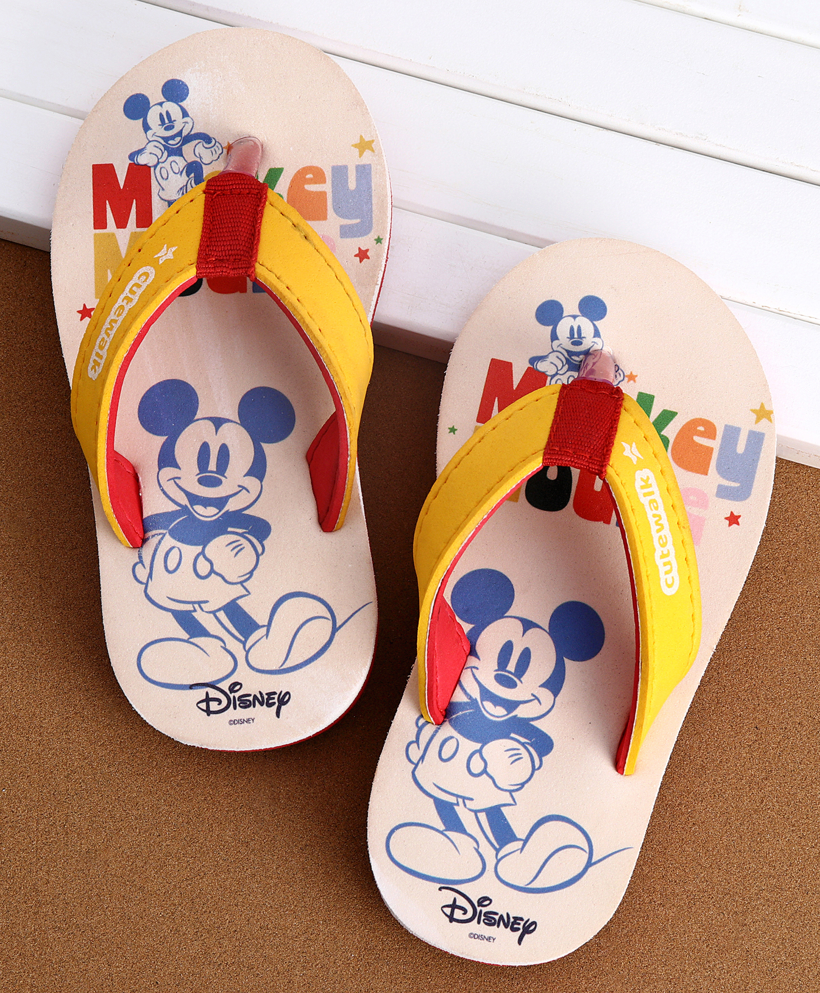 Cute Walk by Babyhug Disney Flip Flops With Mickey Mouse Graphics - Beige & Yellow-image-12