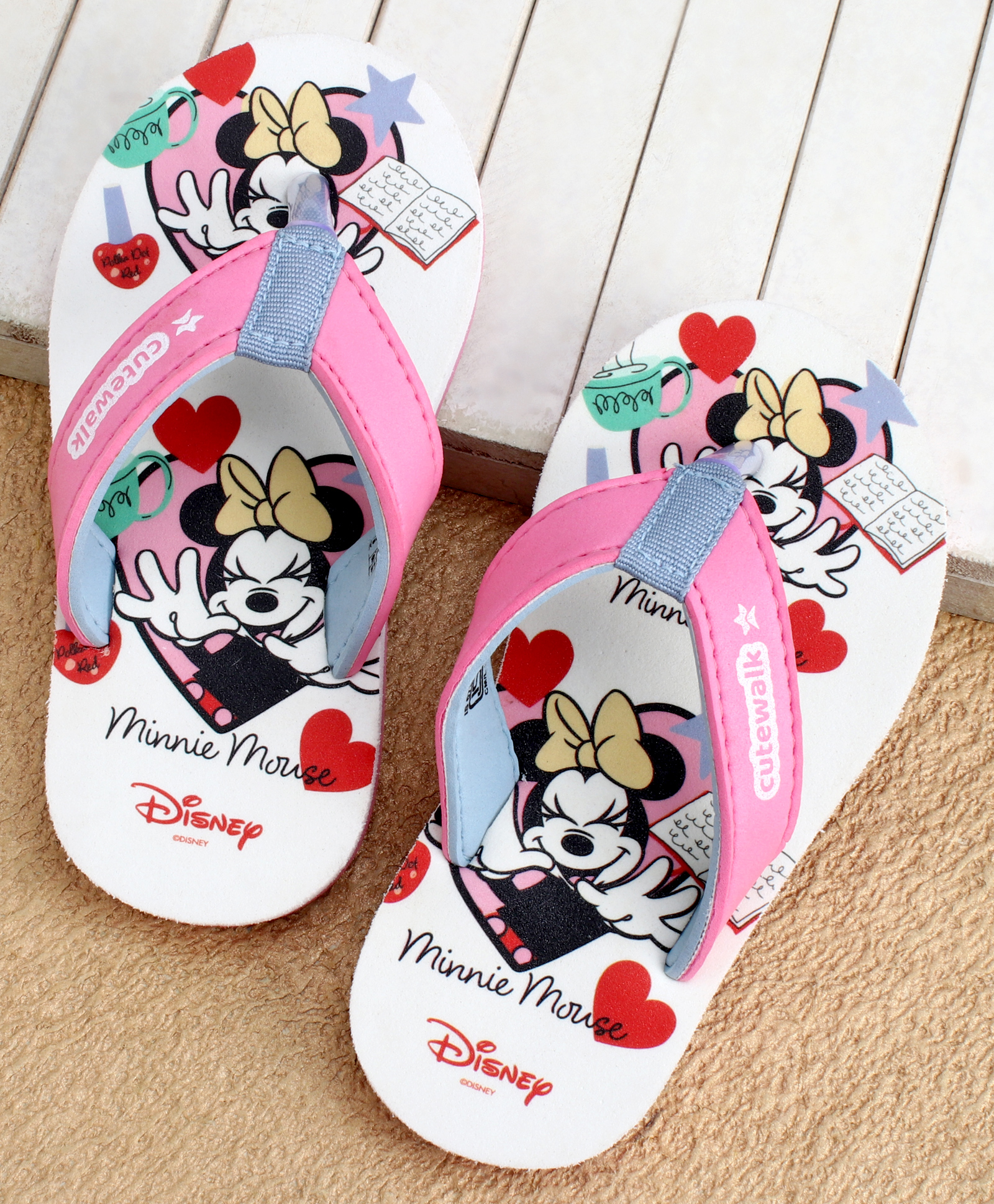 Cute Walk by Babyhug Disney Flip Flops With Minnie Mouse Print - Pink & Beige-picture-19