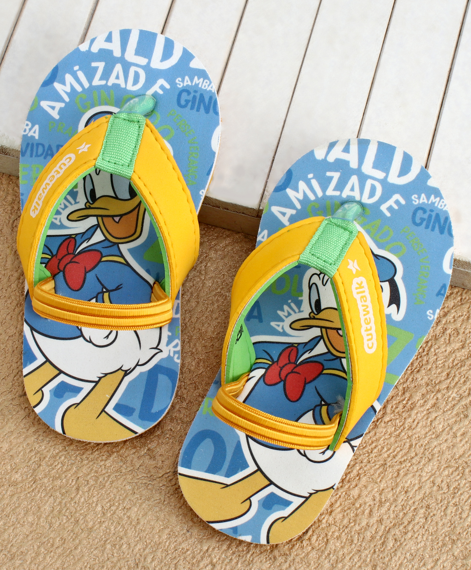 Cute Walk by Babyhug Disney Flip Flops With Back Strap & Donald Duck Print - Yellow & Blue-picture-13