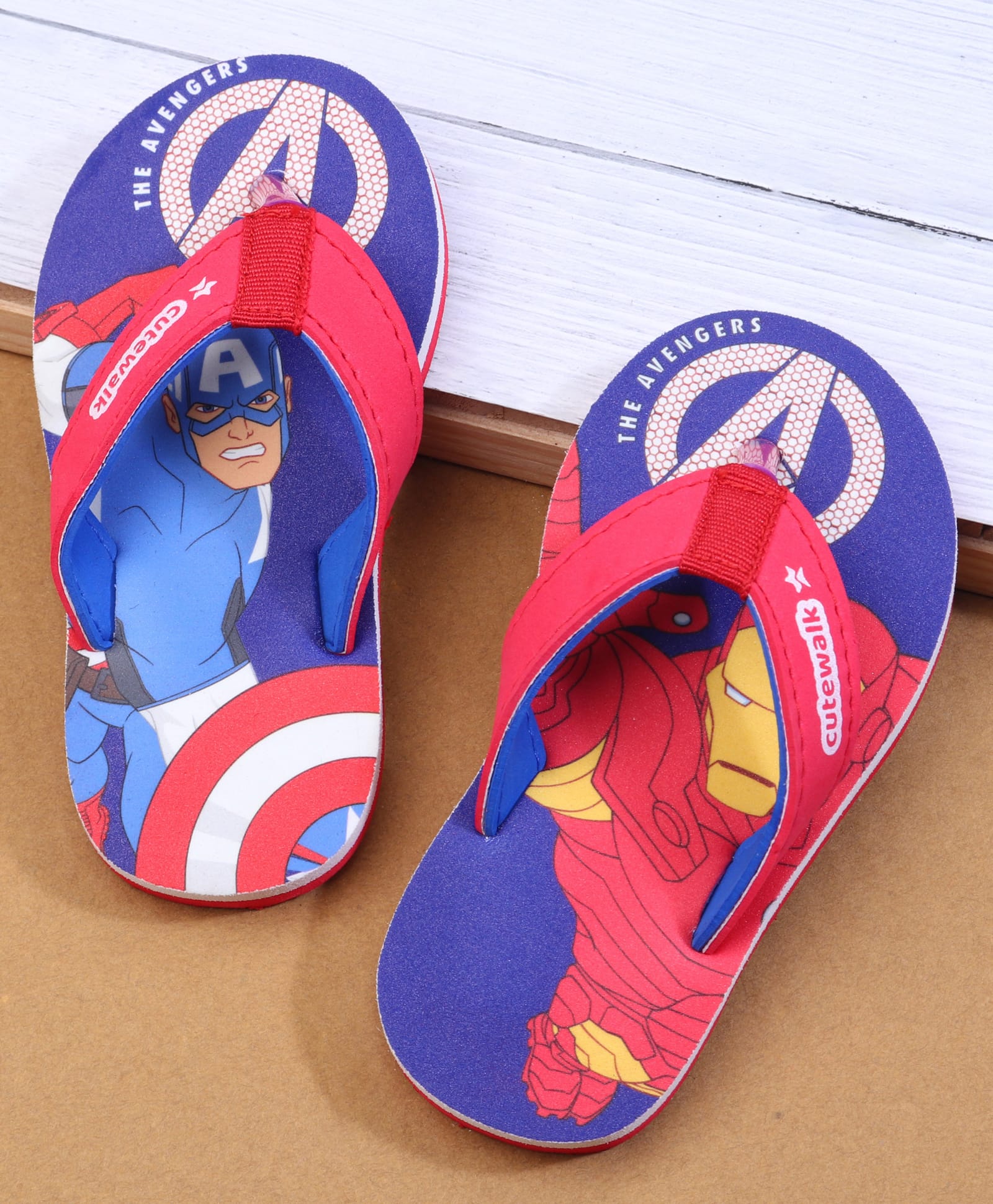 Cute Walk by Babyhug Marvel Flip Flops with Avengers Print - Red & Blue-picture-26