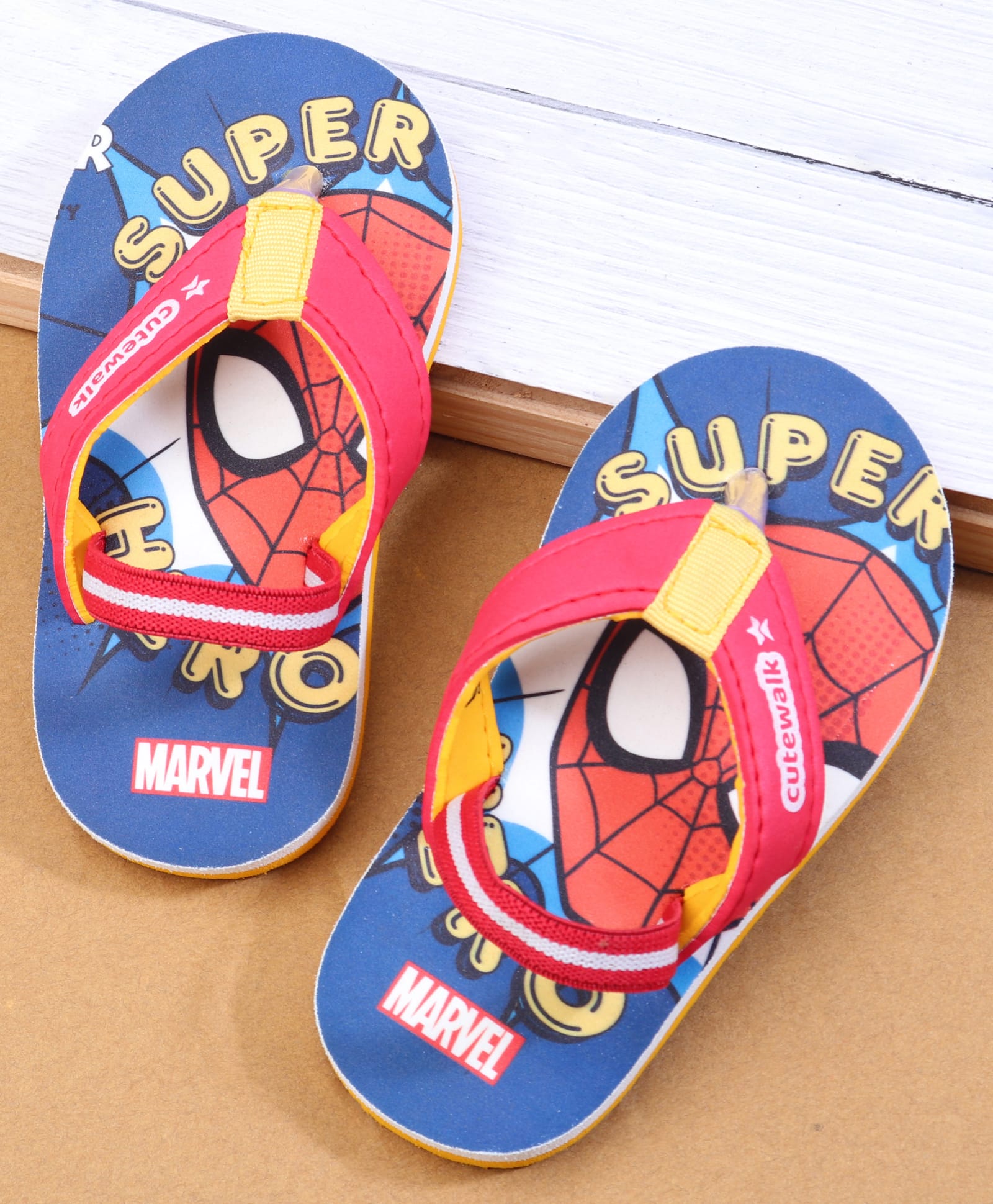 Cute Walk by Babyhug Marvel Back Strap Flip Flops with Spiderman Print - Red & Blue-image-36