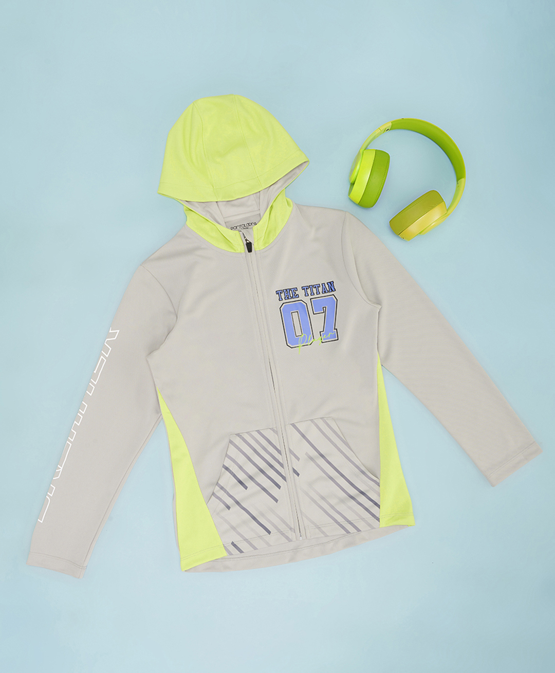 Pantaloons Junior Knit Full Sleeves The Titan Text Printed Hooded Jacket - Light Grey-picture-20