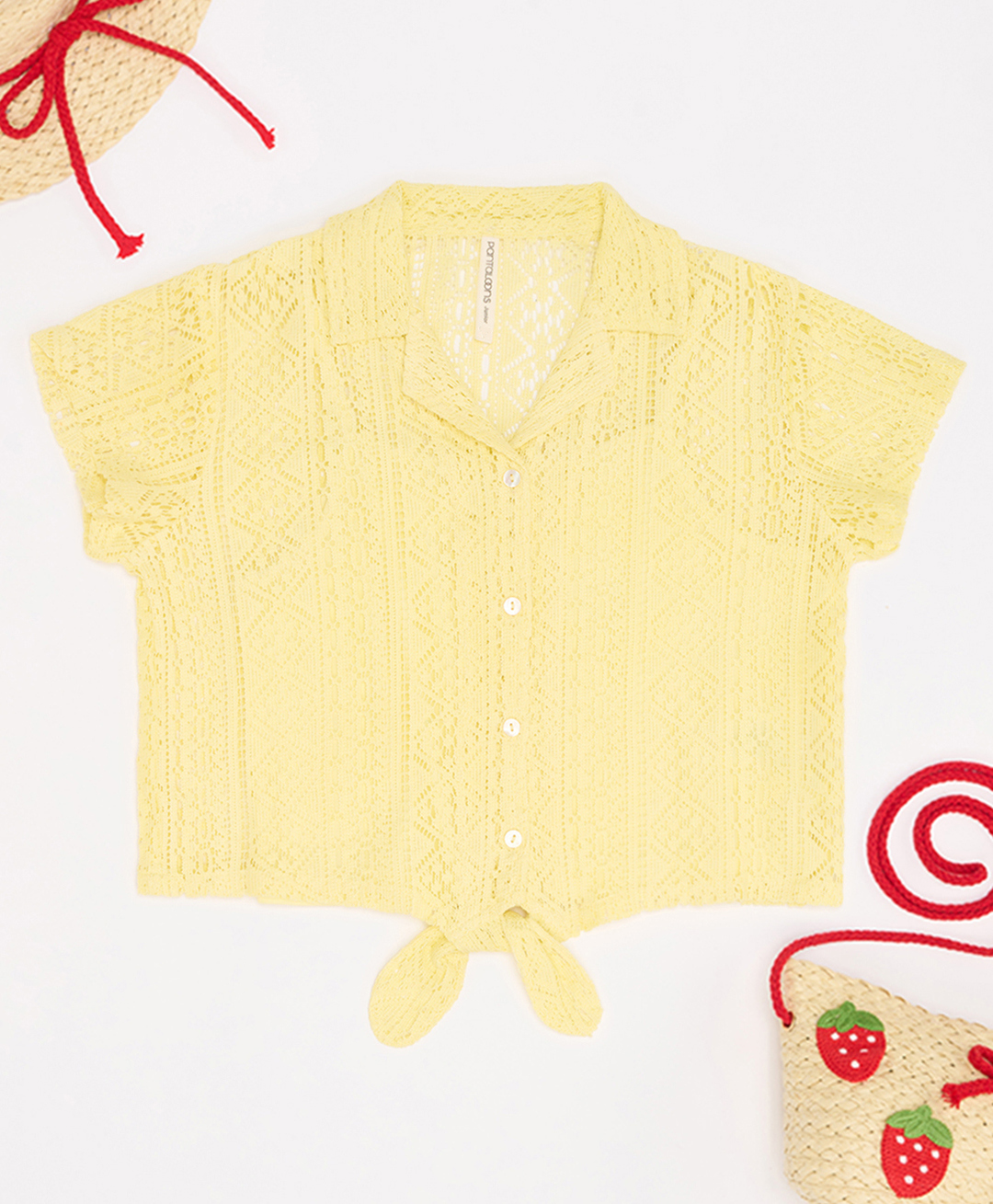 Pantaloons Junior Woven Half Sleeves Schiffli Embroidered Shirt Style Top With Camisole - Yellow-picture-17