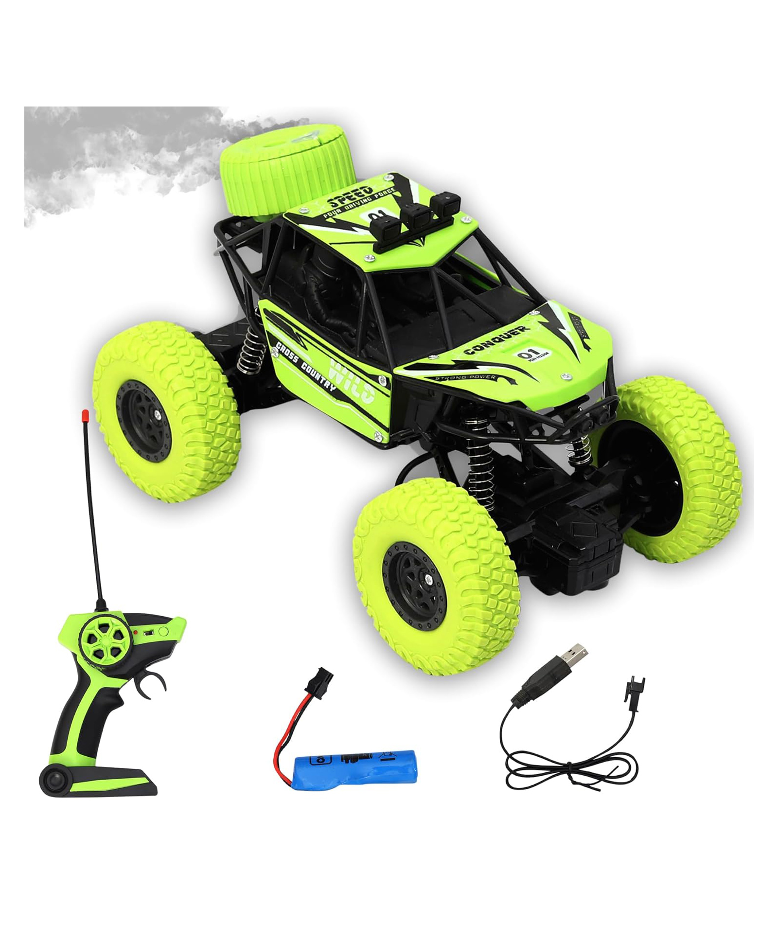 NIYAMAT Smoke Spray Function Rock Crawler Car Remote Control 5 Function High Speed 1:18 2Wd Off Road Vehicle Toy Cars for Kids- Green-image-6