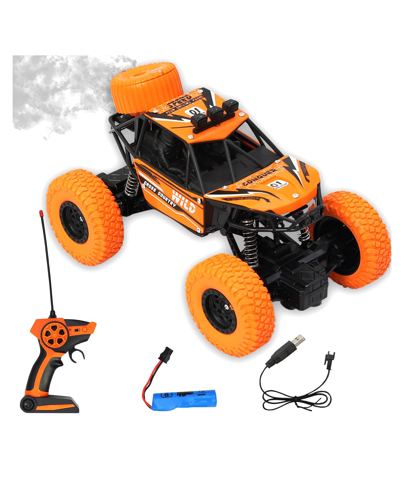 NIYAMAT Remote Control Car for Kids with Mist Smoke Spray Function 2 WD Monster Truck Rock Crawler Climbing RC Toy Vehicle Car for Boys and Girls (Orange)-image-44