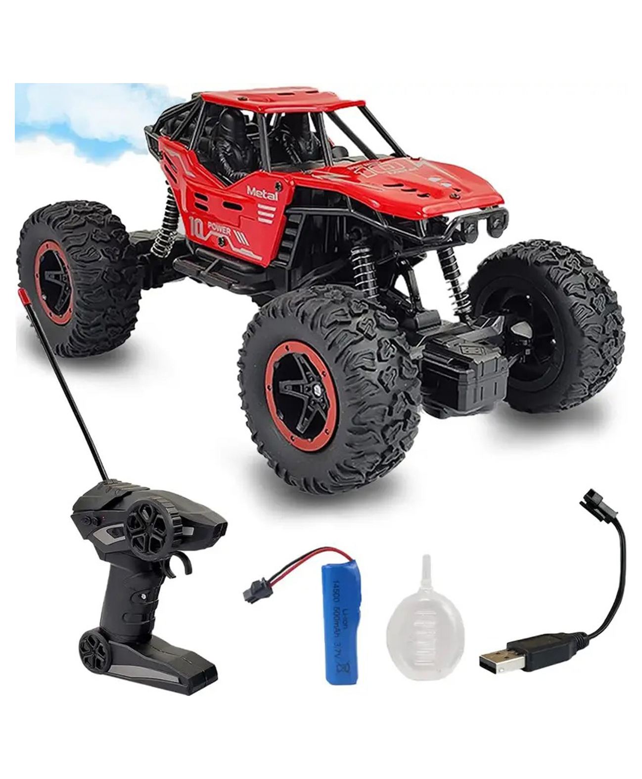 NIYAMAT Remote Control Car for Kids with Mist Smoke Spray Function 2 WD Monster Truck Rock Crawler Climbing RC Toy Vehicle Car for Boys and Girls - Red-image-45