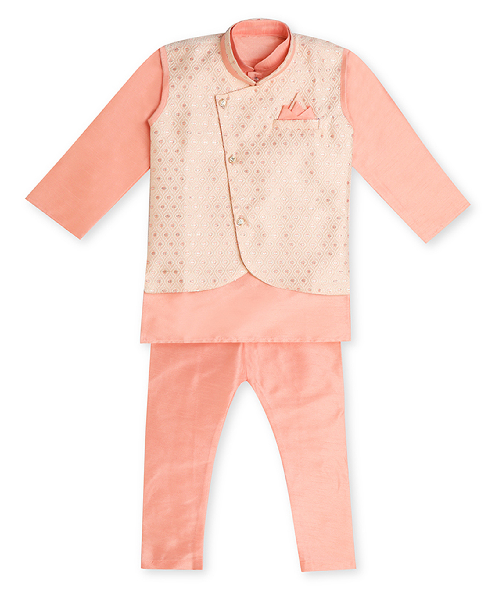 Earth Conscious Blended Woven Full Sleeves Solid Kurta Pyjama With Ethnic Embroidered Jacket Set - Pink-picture-14