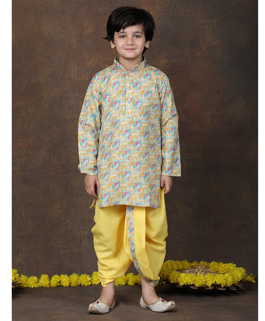 Superminis Cotton Woven Full Sleeves Abstract Printed & Sequins Embellished Dhoti Kurta Set - Yellow-image-18