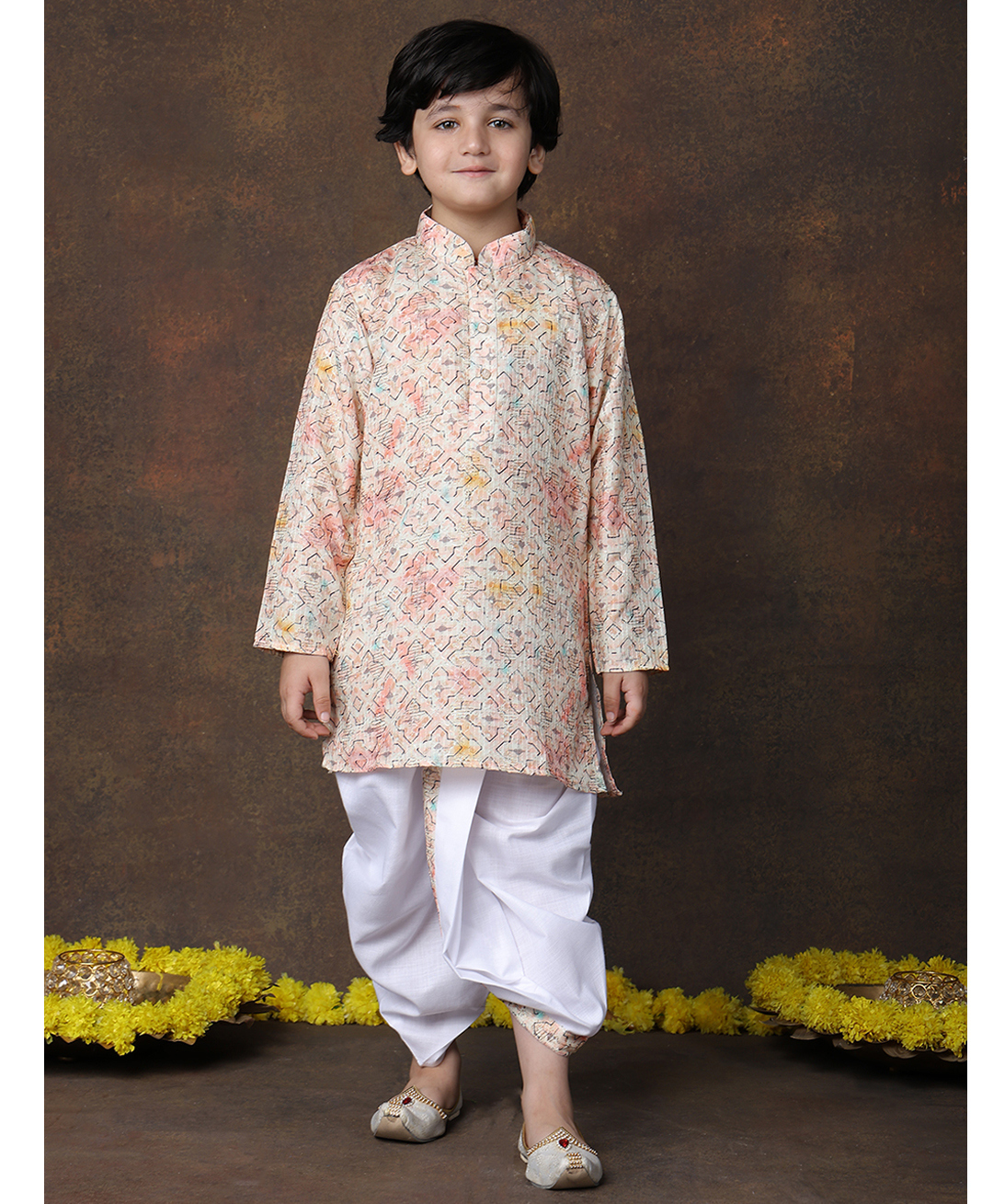 Superminis Cotton Woven Full Sleeves Abstract Printed & Sequins Embellished Dhoti Kurta Set - Peach-picture-17
