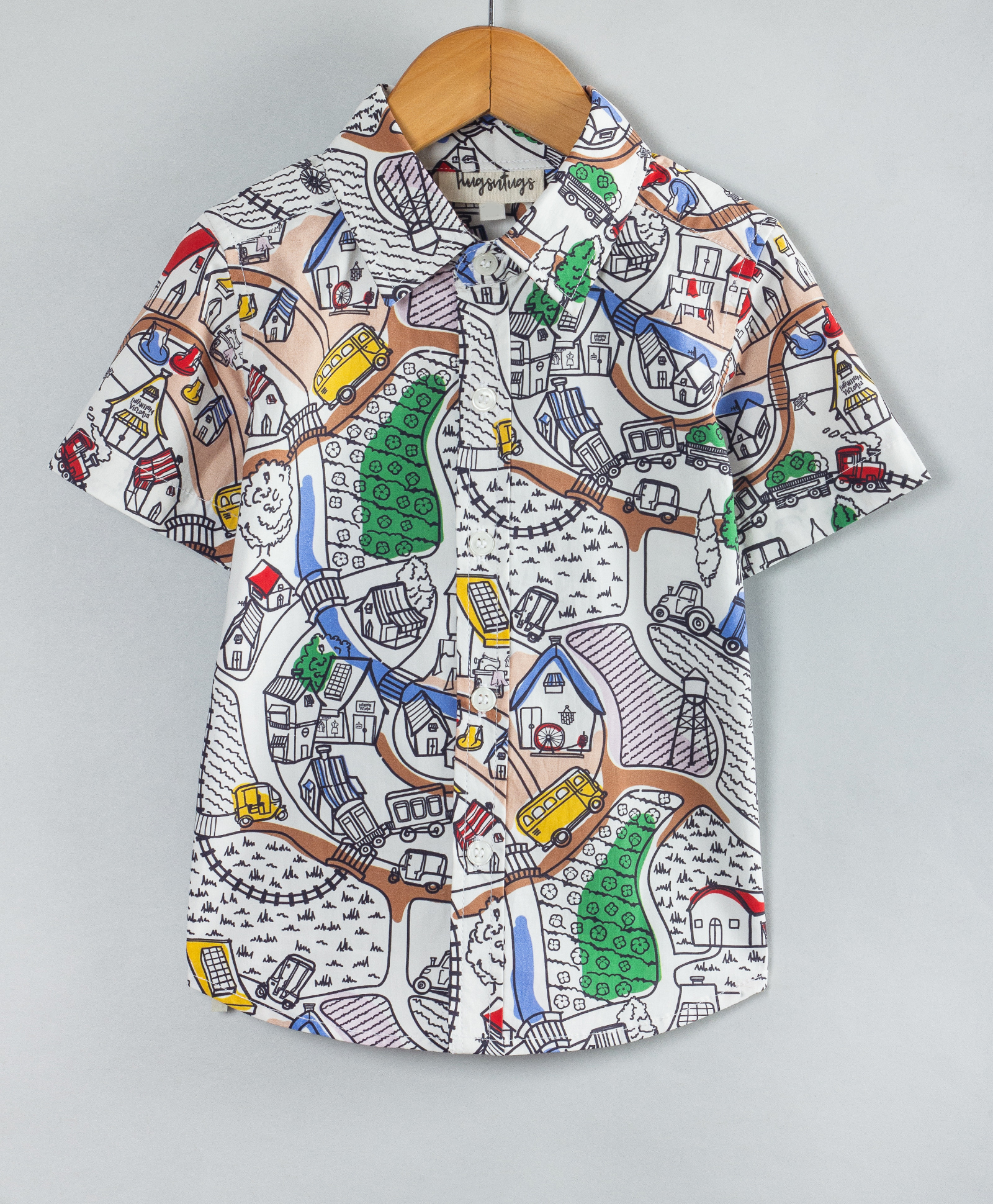 Hugsntugs Cotton Woven Half Sleeves City Printed Shirt - Multi Colour-picture-19
