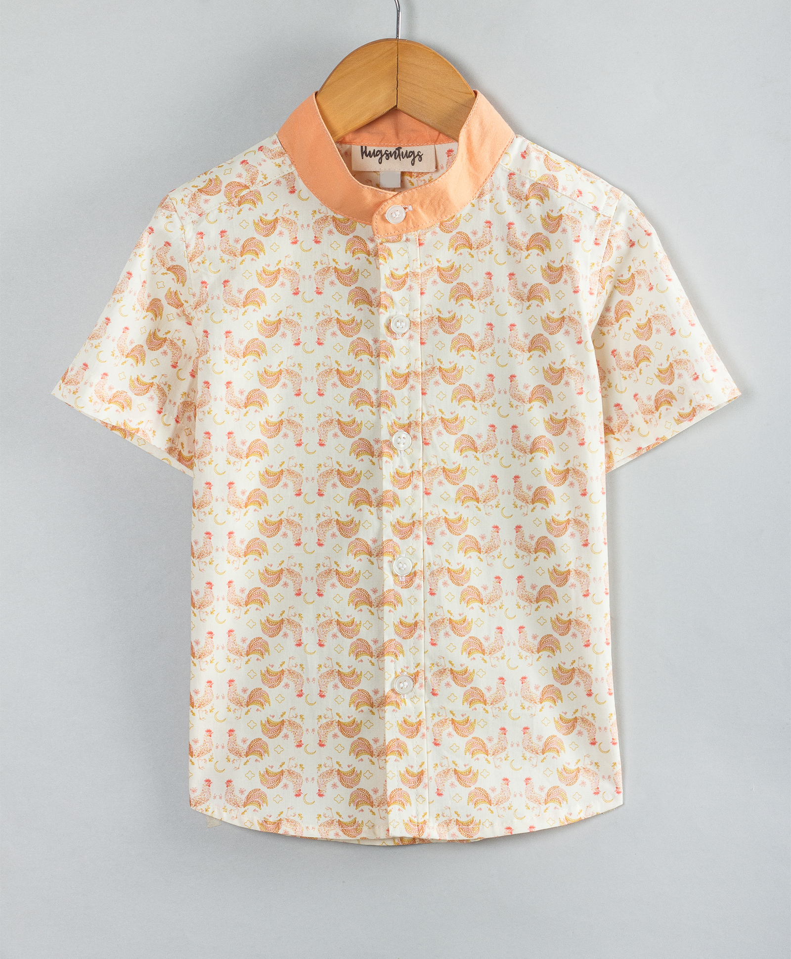 Hugsntugs Cotton Woven Half Sleeves Roosters Printed Shirt - Orange-picture-24