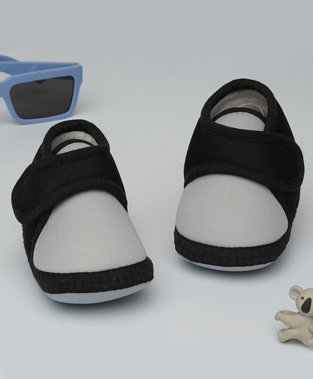 Neska Moda Colour Blocked Velcro Closure Booties - Grey & Black-image-46