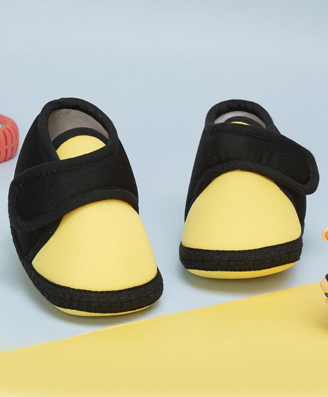 Neska Moda Colour Blocked Velcro Closure Booties - Yellow & Black-image-46