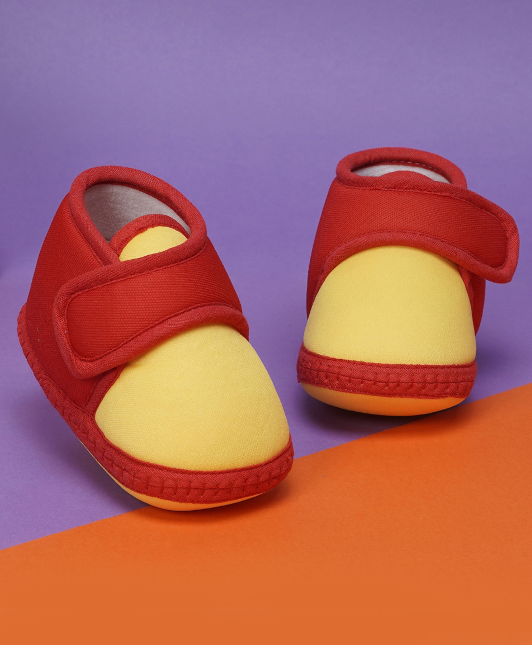 Neska Moda Colour Blocked Velcro Closure Booties - Yellow & Red-picture-49