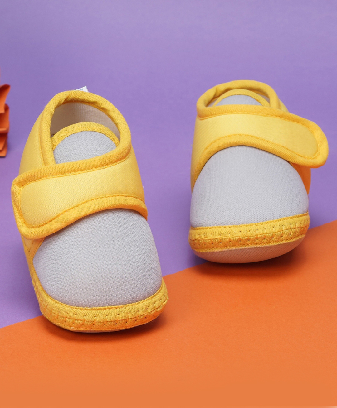 Neska Moda Colour Blocked Velcro Closure Booties - Grey & Yellow-image-7