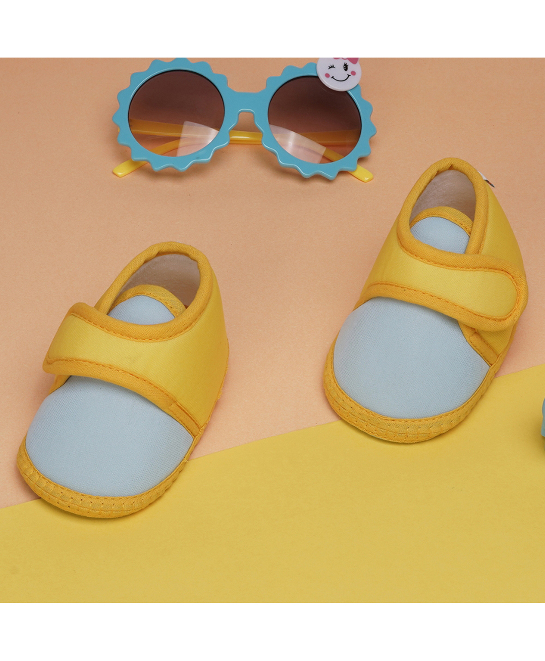 Neska Moda Colour Blocked Velcro Closure Booties - Yellow & Sky Blue-picture-46