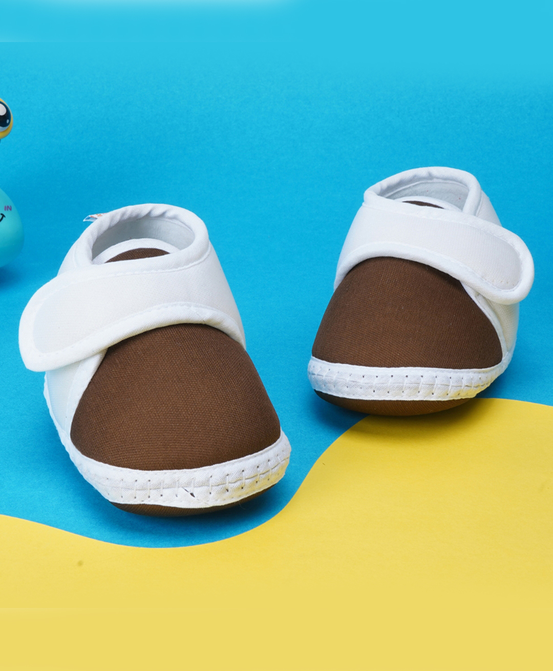 Neska Moda Colour Blocked Velcro Closure Booties - Brown & White-image-9