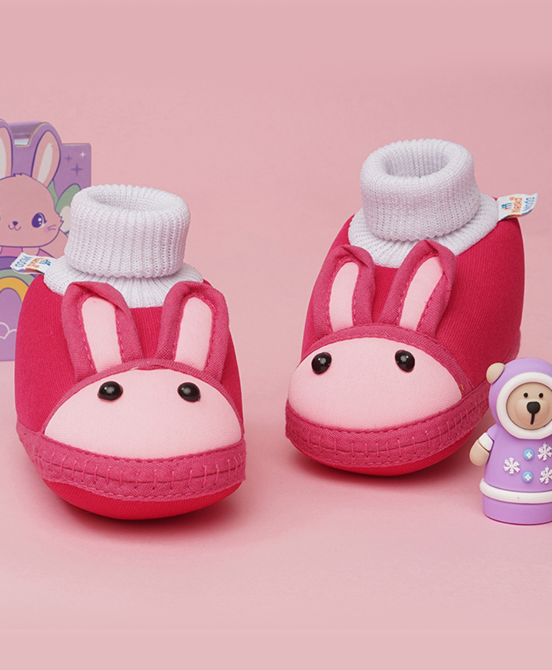 Neska Moda Rabbit Face Applique Detailed Slip On Booties - Rani Pink-picture-22