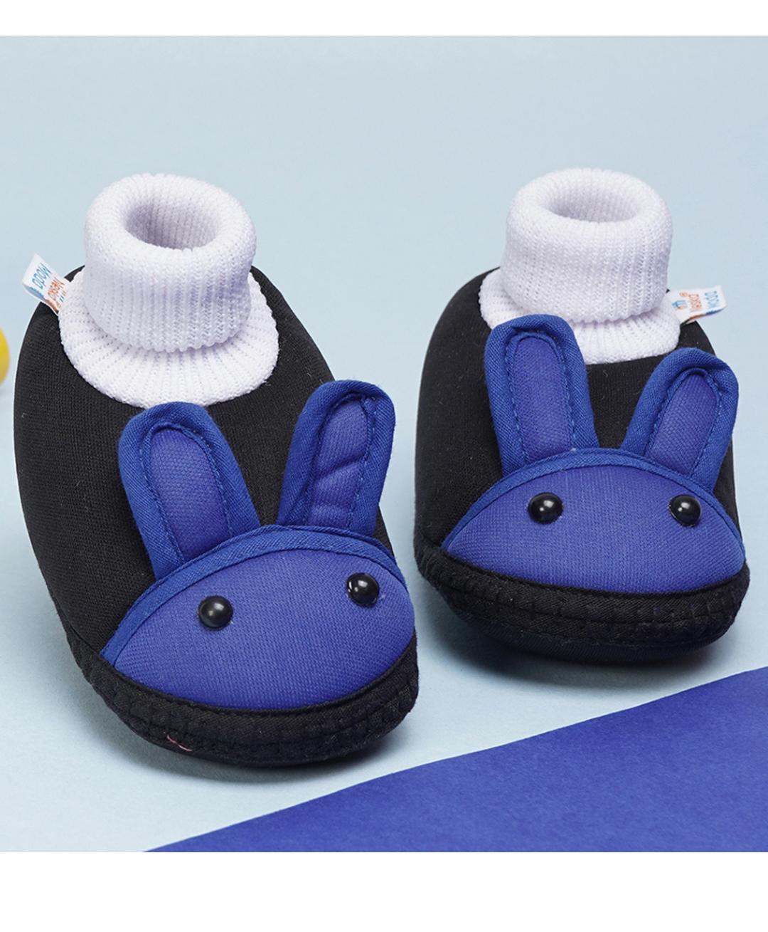 Neska Moda Rabbit Face Applique Detailed Slip On Booties - Black & Blue-image-44