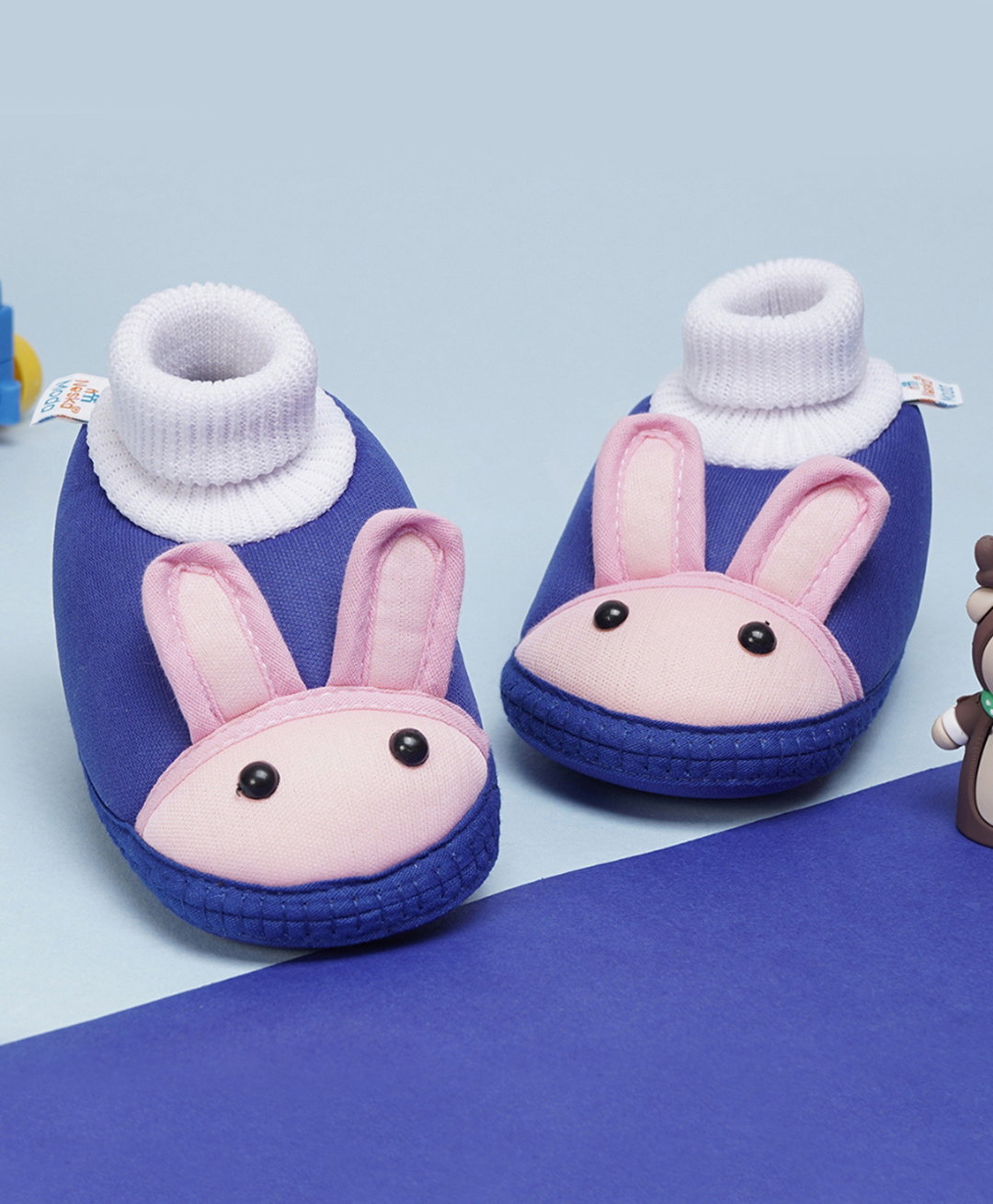 Neska Moda Rabbit Face Applique Detailed Slip On Booties - Blue & Pink-picture-36
