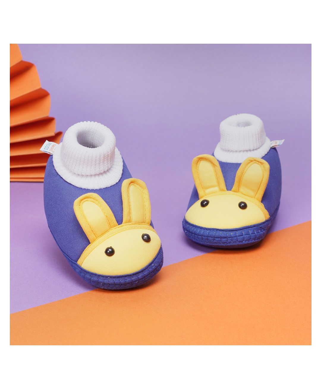 Neska Moda Rabbit Face Applique Detailed Slip On Booties - Blue & Yellow-picture-27