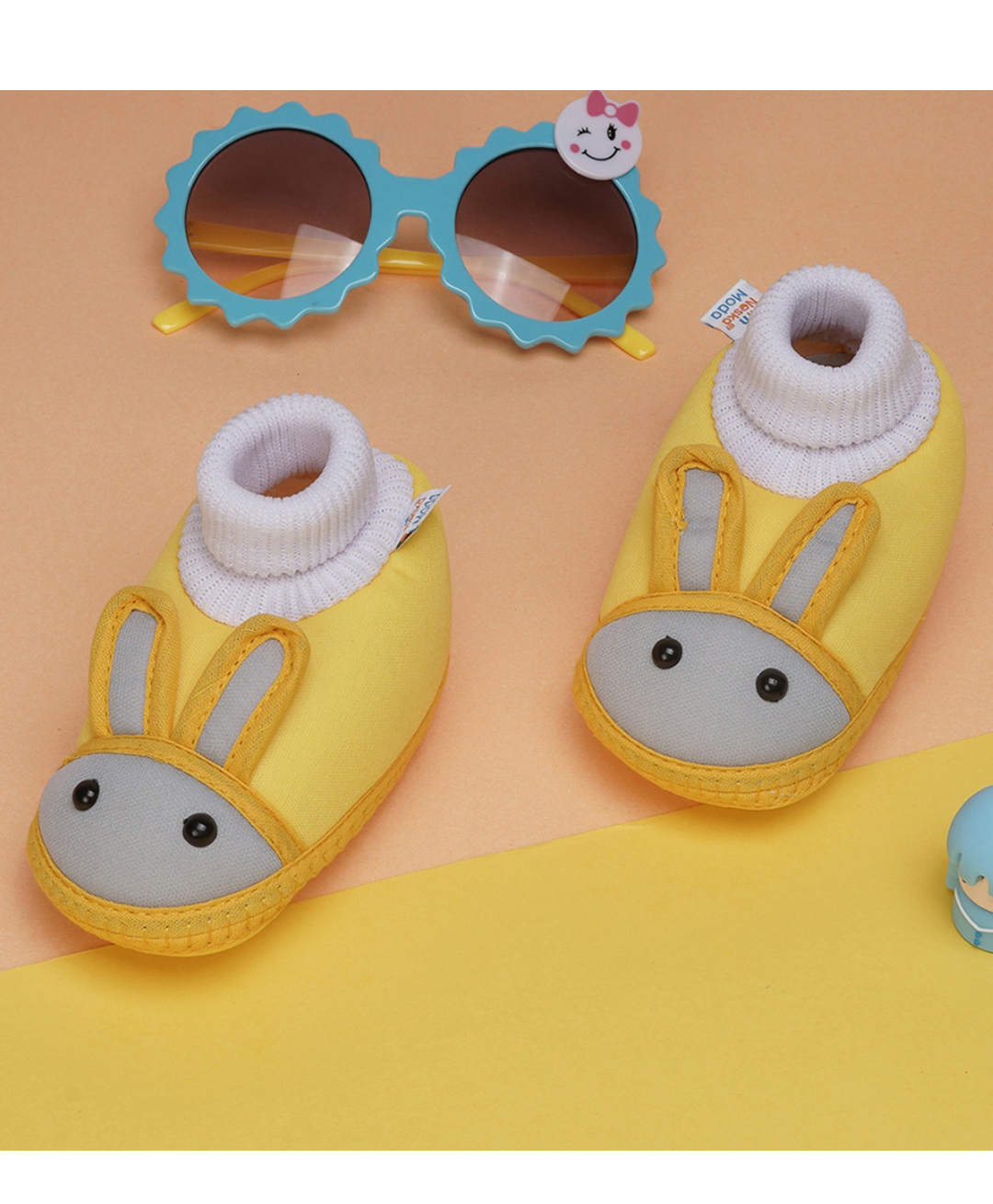 Neska Moda Rabbit Face Applique Detailed Slip On Booties - Yellow & Grey-picture-31