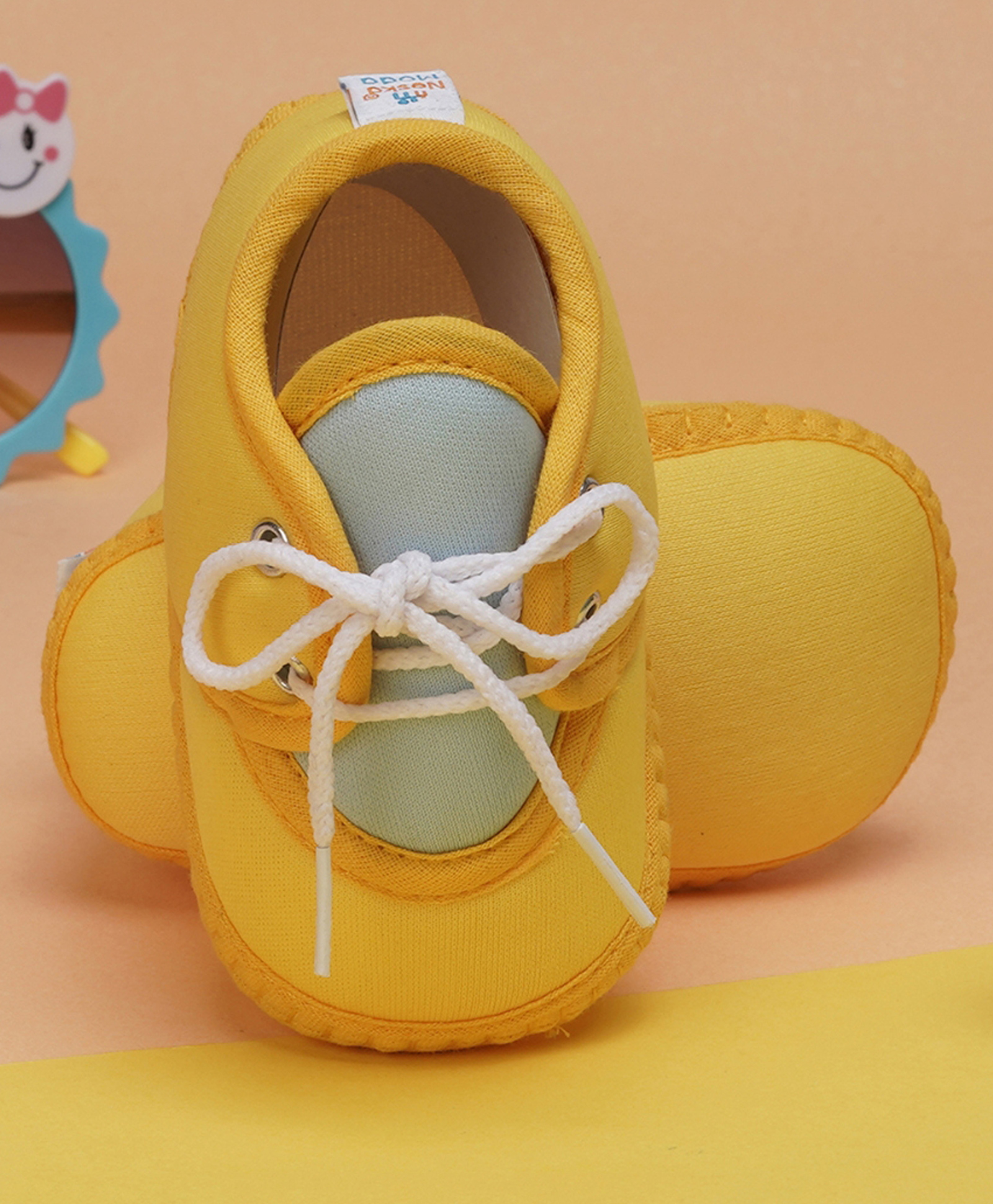 Neska Moda Colour Blocked Lace Up Booties - Yellow-image-14