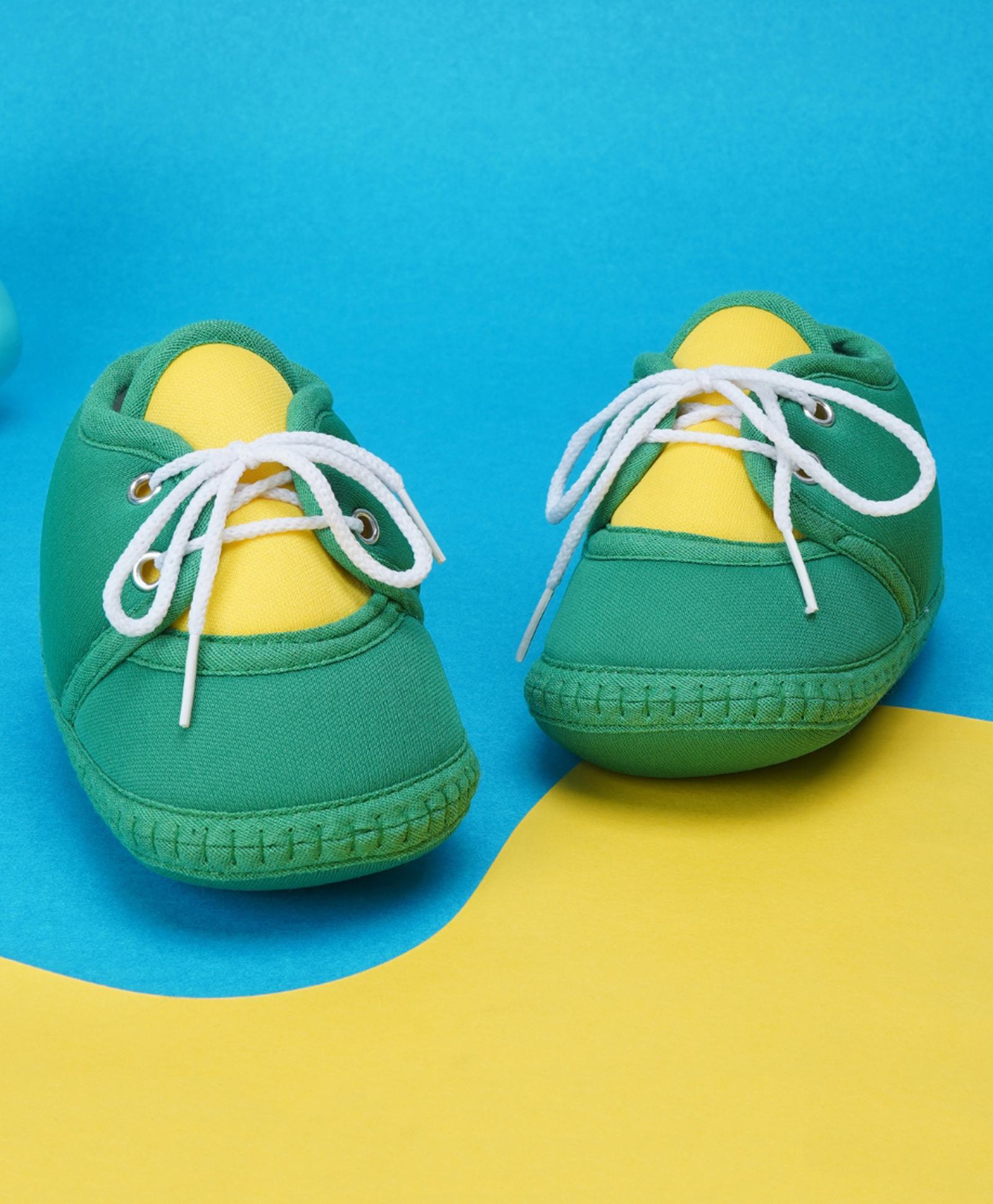 Neska Moda Colour Blocked Lace Up Booties - Green & Yellow-picture-28