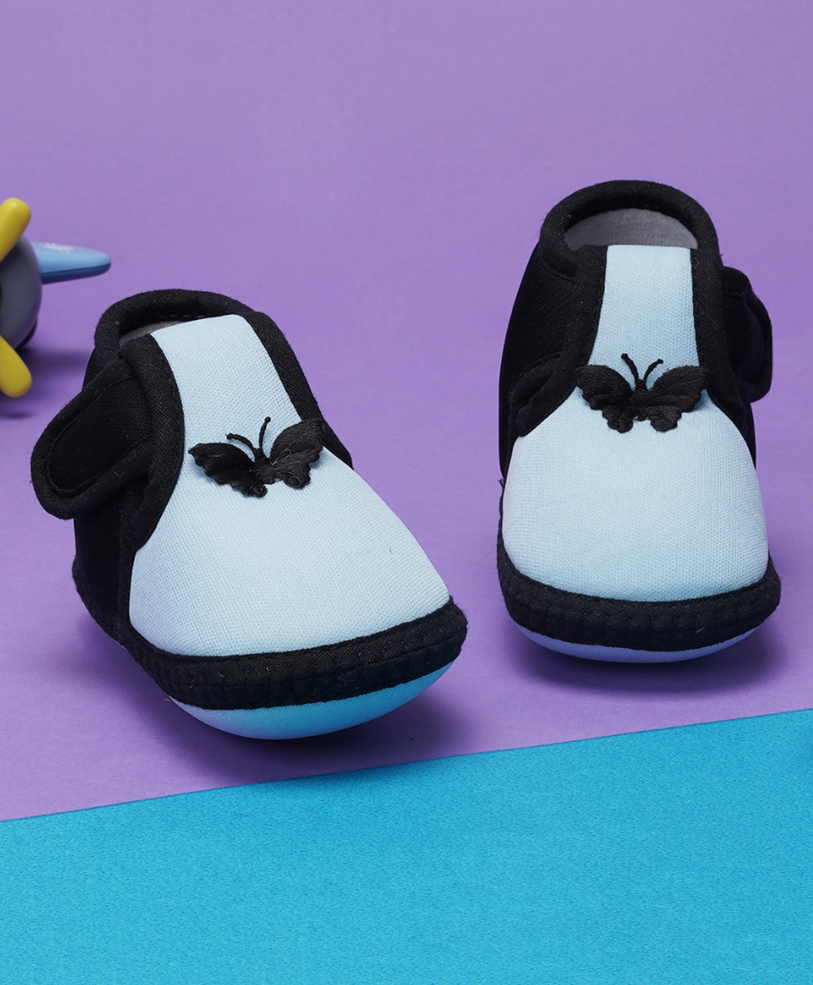 Neska Moda Butterfly Applique Detailed Velcro Closure Booties - Blue & Black-picture-34