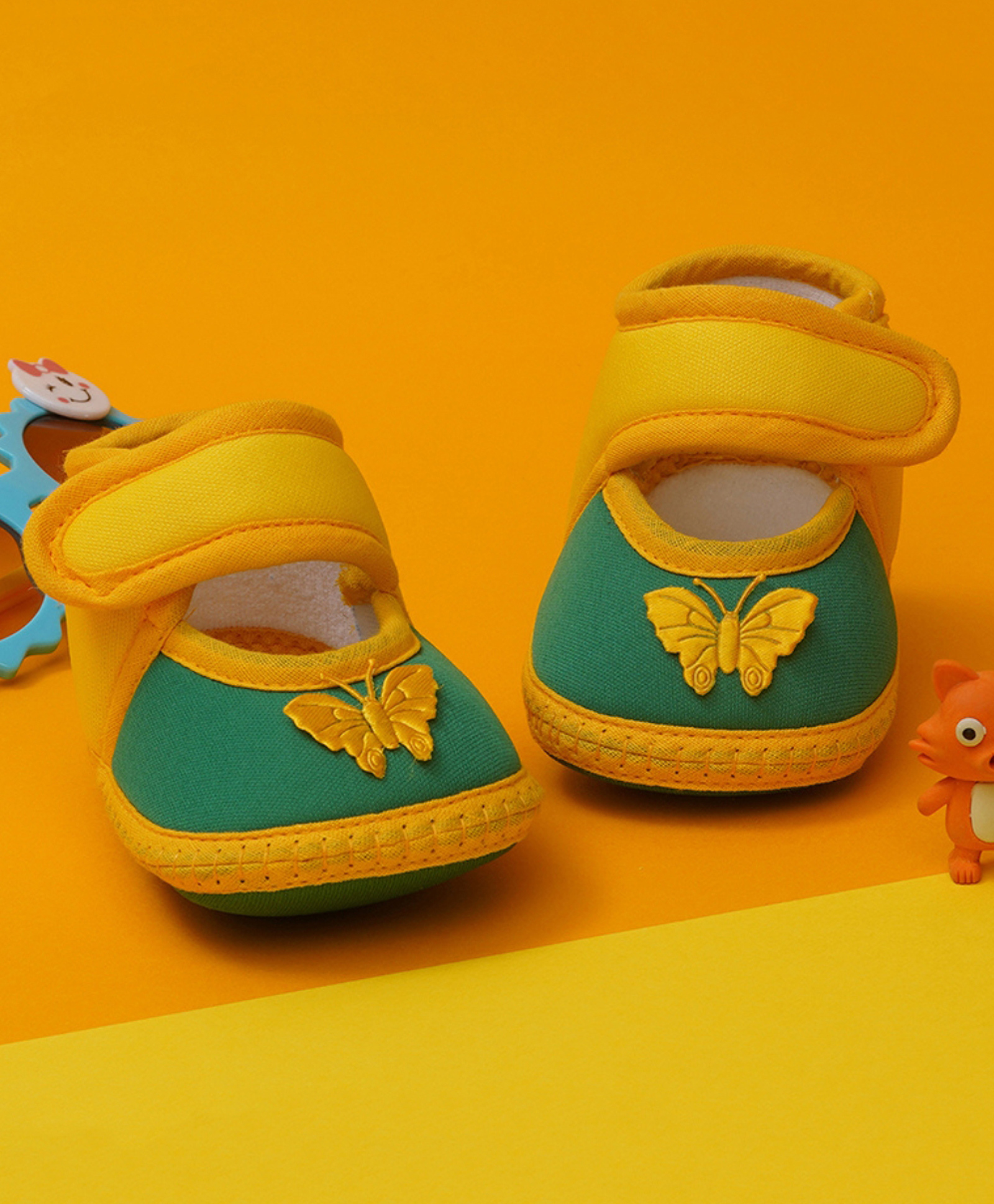 Neska Moda Butterfly Patch Detailed Velcro Closure Booties - Yellow & Green-picture-16